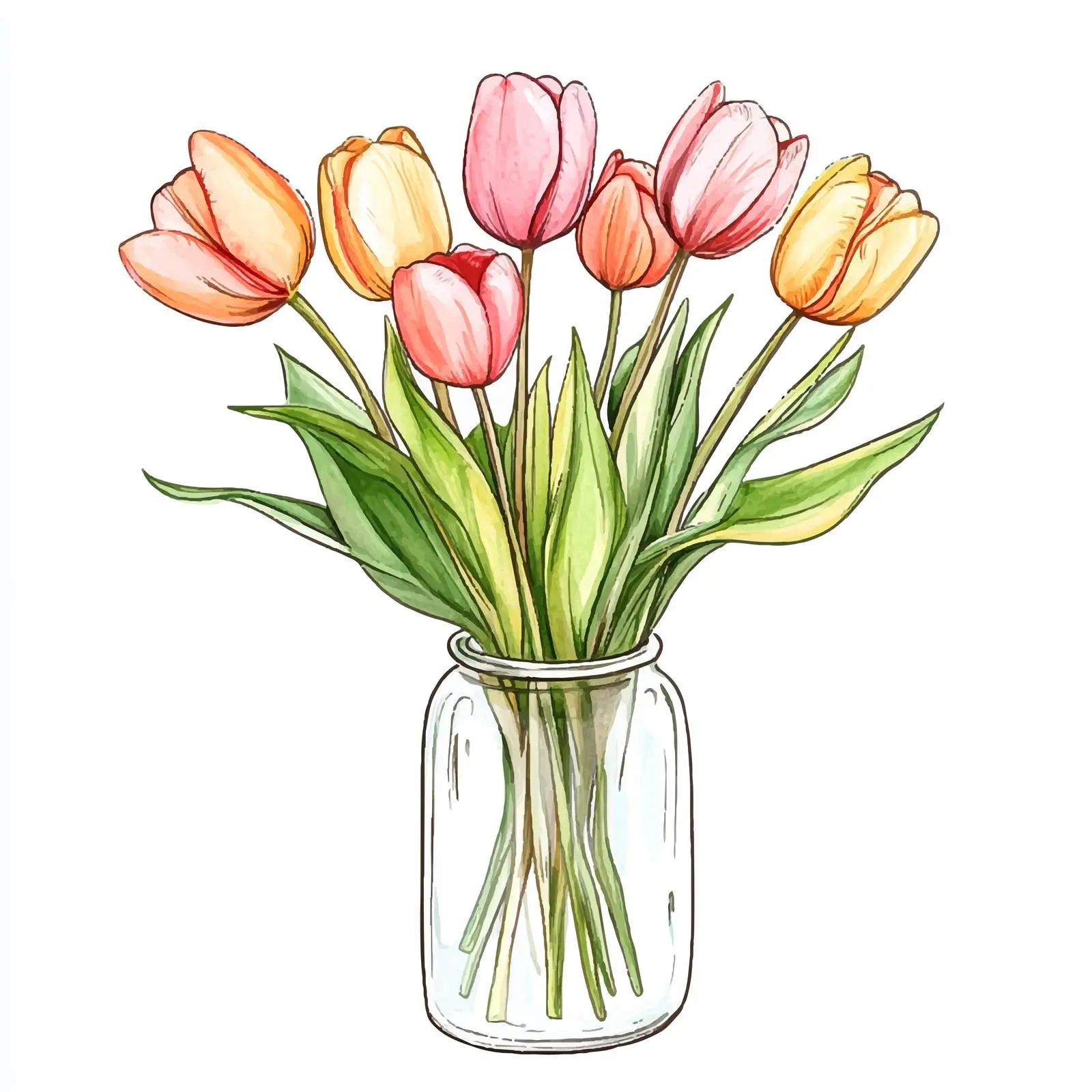 Hand-Drawn Watercolor Tulip Bouquet — free download from Dotvec