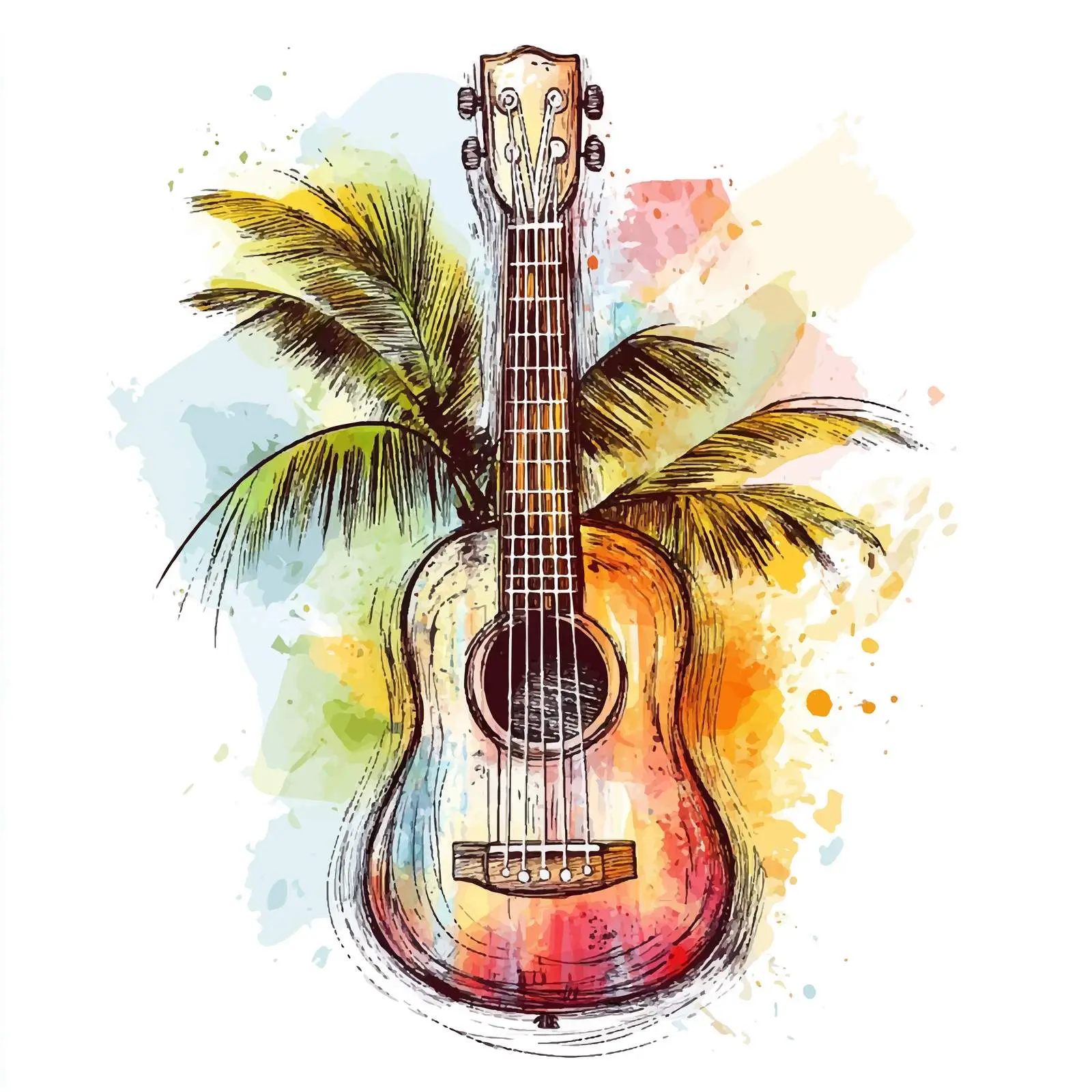 Hand-Drawn Colorful Ukulele Sketch — free download from Dotvec