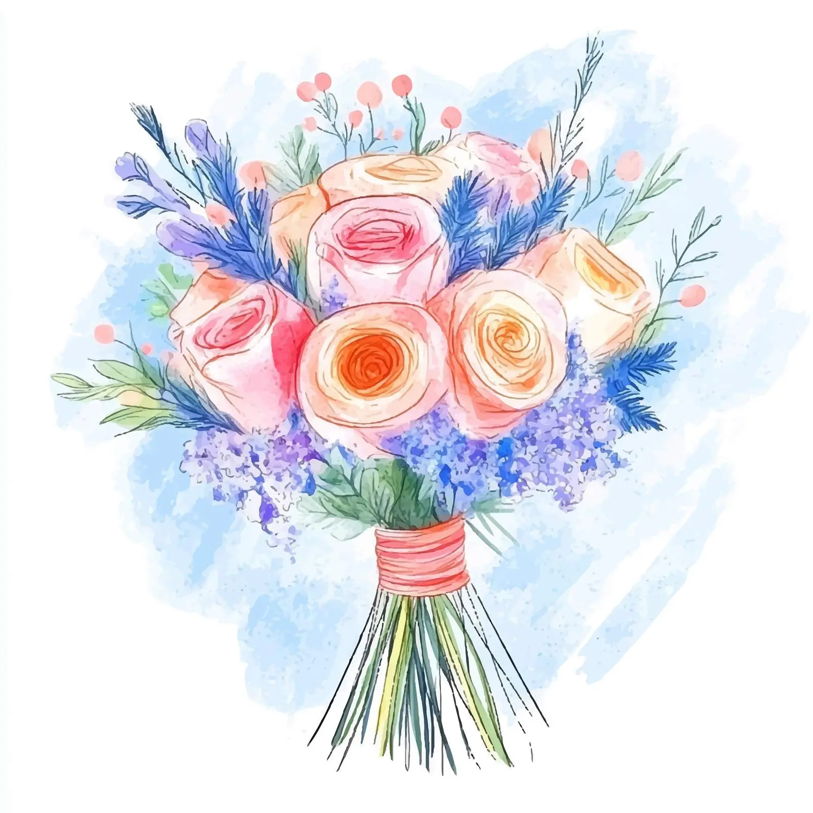 Hand-Drawn Watercolor Wedding Bouquet – free bridal bouquet image from Dotvec