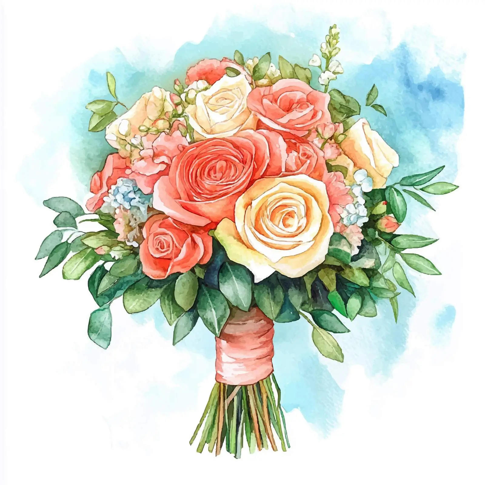 Hand-Drawn Watercolor Wedding Bouquet – free bridal bouquet image from Dotvec