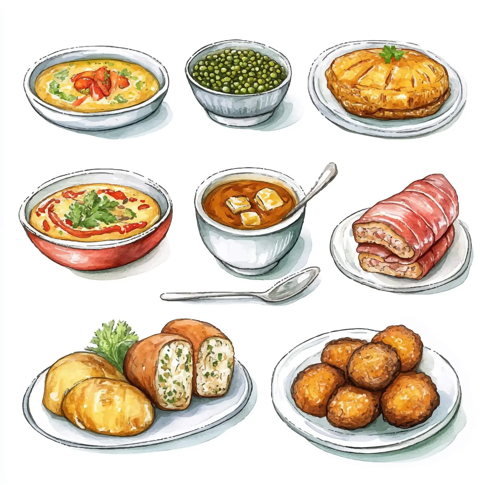 Dutch Cuisine Hand Drawn Watercolor Set – free culinary traditions image from Dotvec