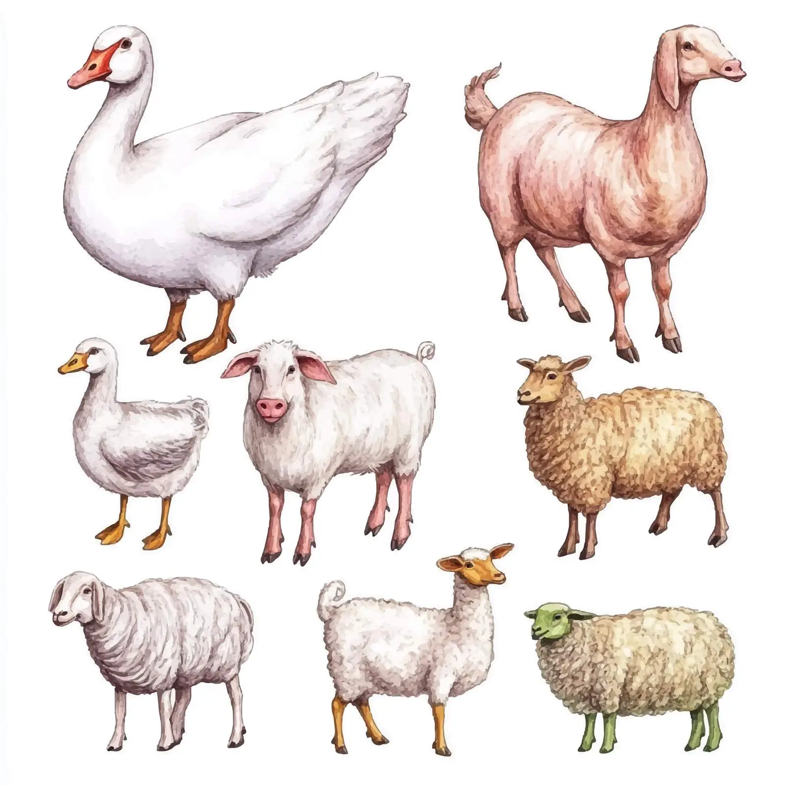 Colorful Hand-Drawn Farming Animals Set — free download from Dotvec