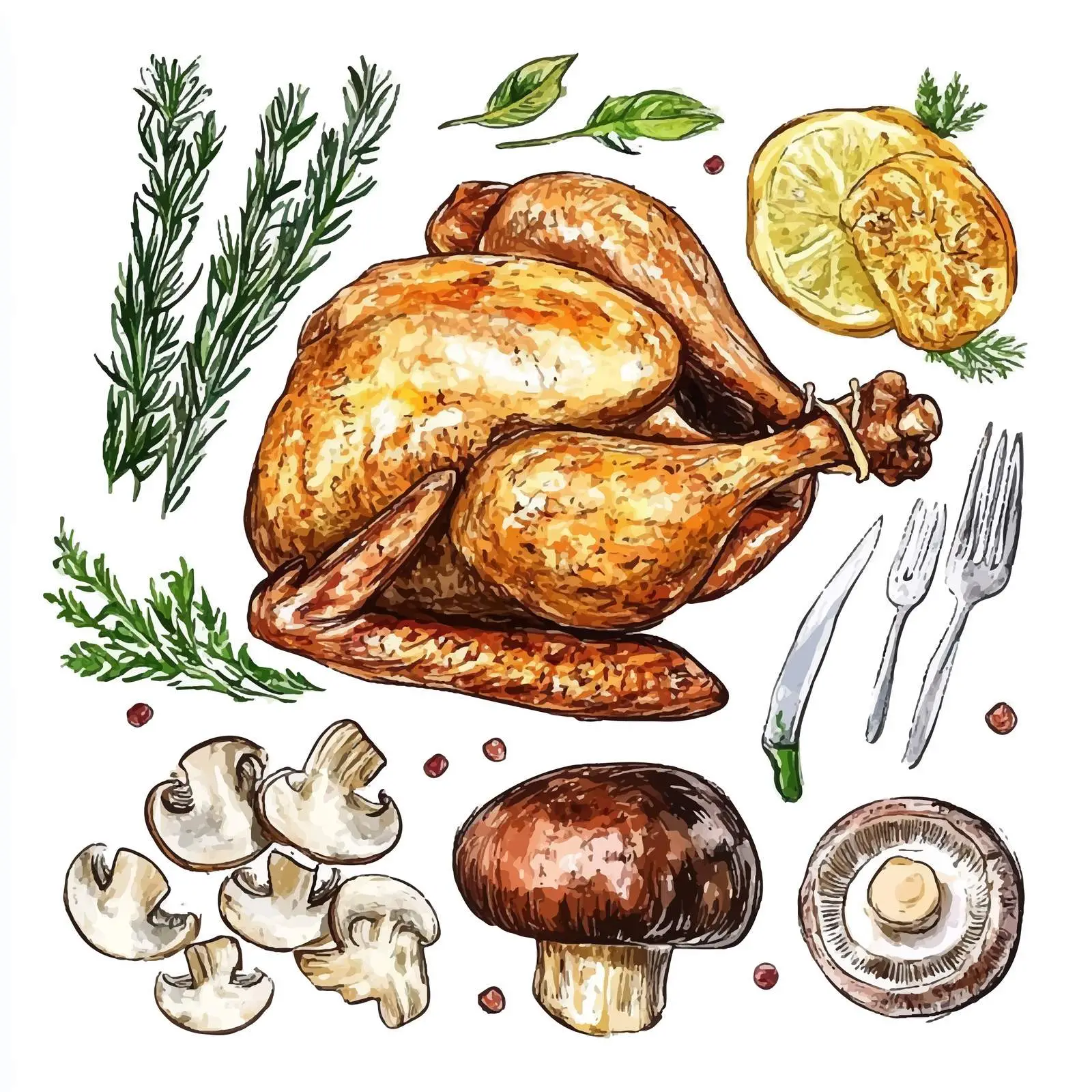 French Cuisine Watercolor Sketch Set — free download from Dotvec