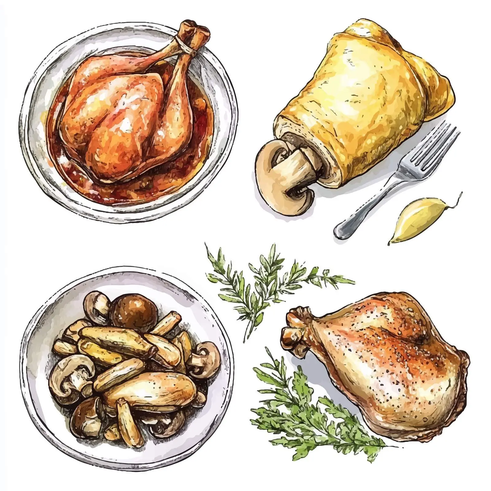 French Cuisine Watercolor Set — free download from Dotvec