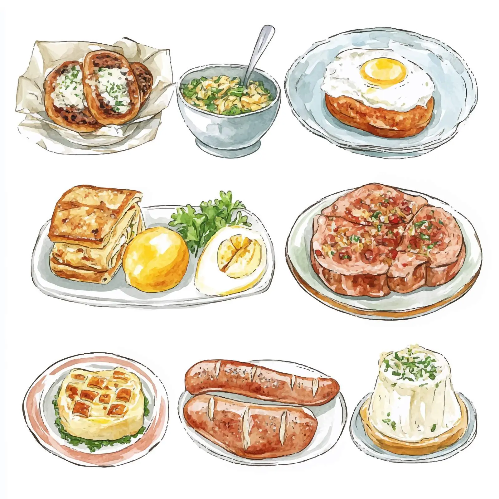 Hand-Drawn German Cuisine Watercolor Set — free download from Dotvec