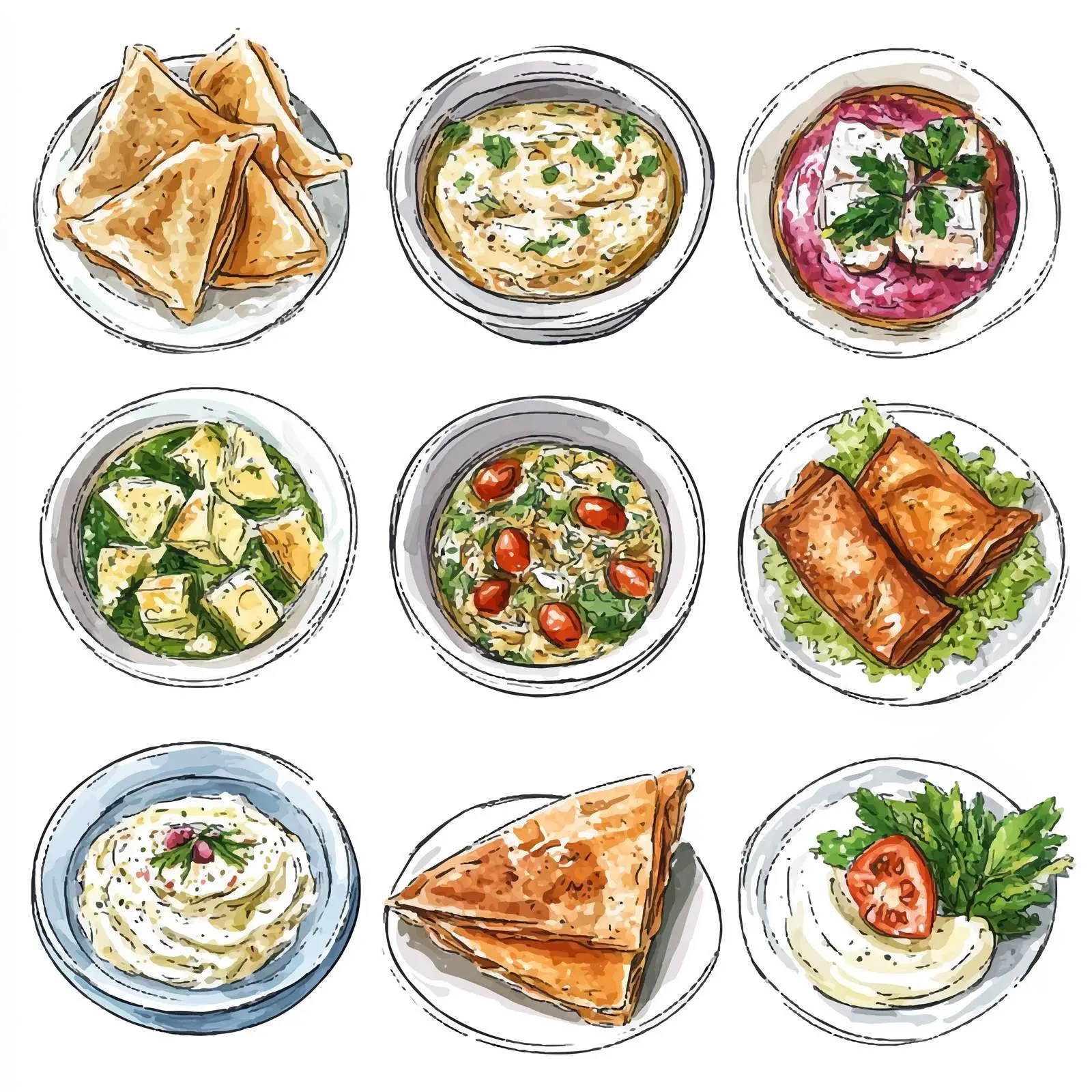 Vibrant Greek Cuisine Watercolor Vectors — free download from Dotvec