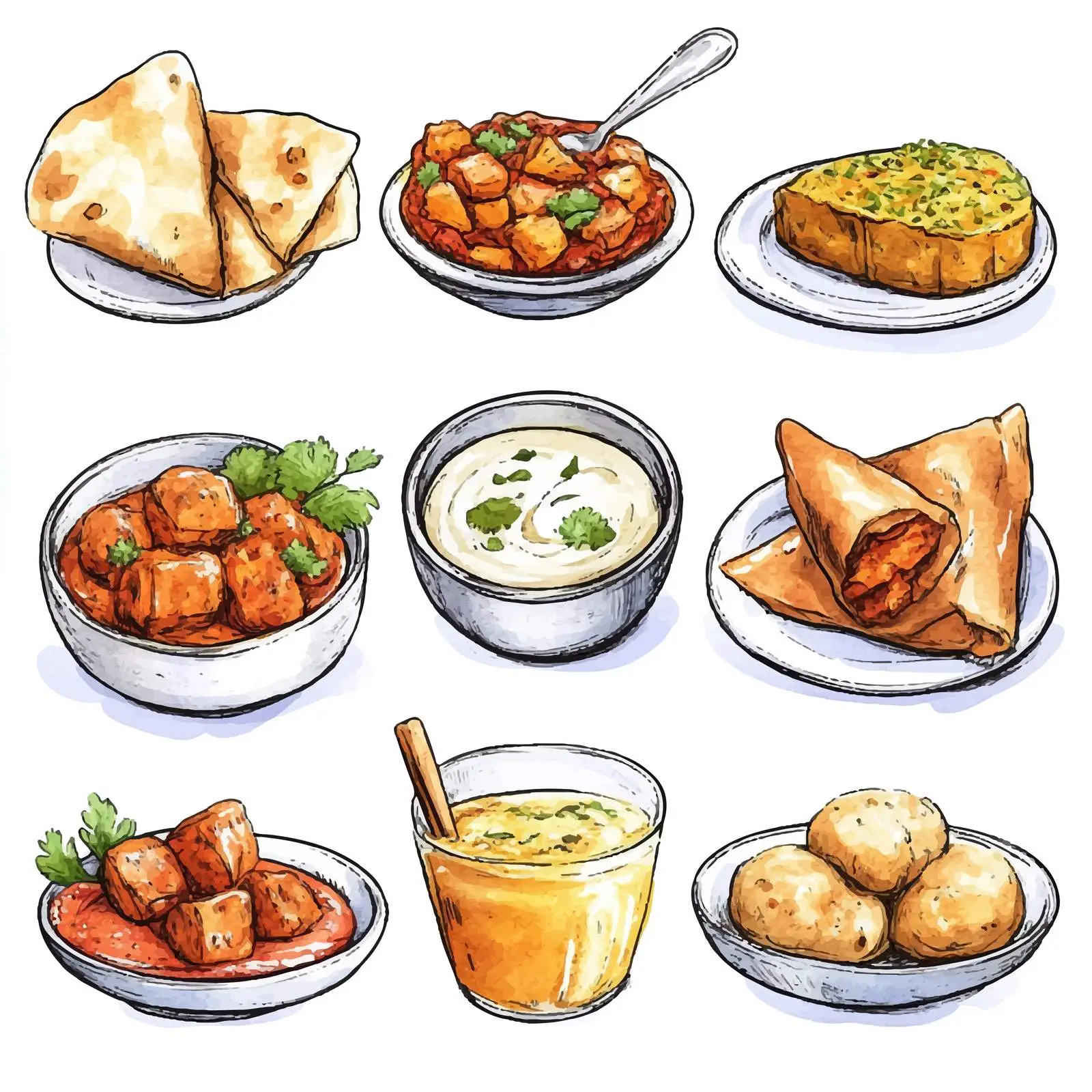 Indian Cuisine Watercolor Sketch Set — free download from Dotvec