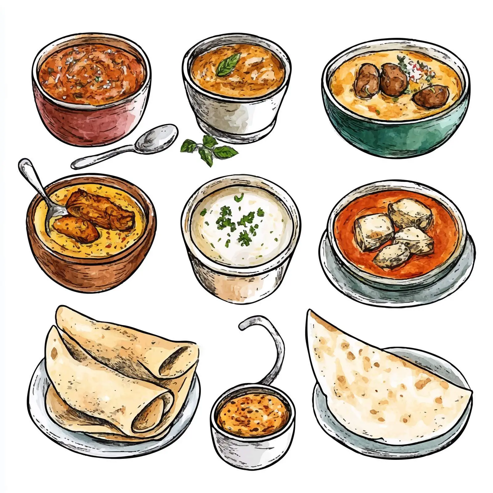 Hand-Drawn Indian Cuisine Watercolor Set — free download from Dotvec
