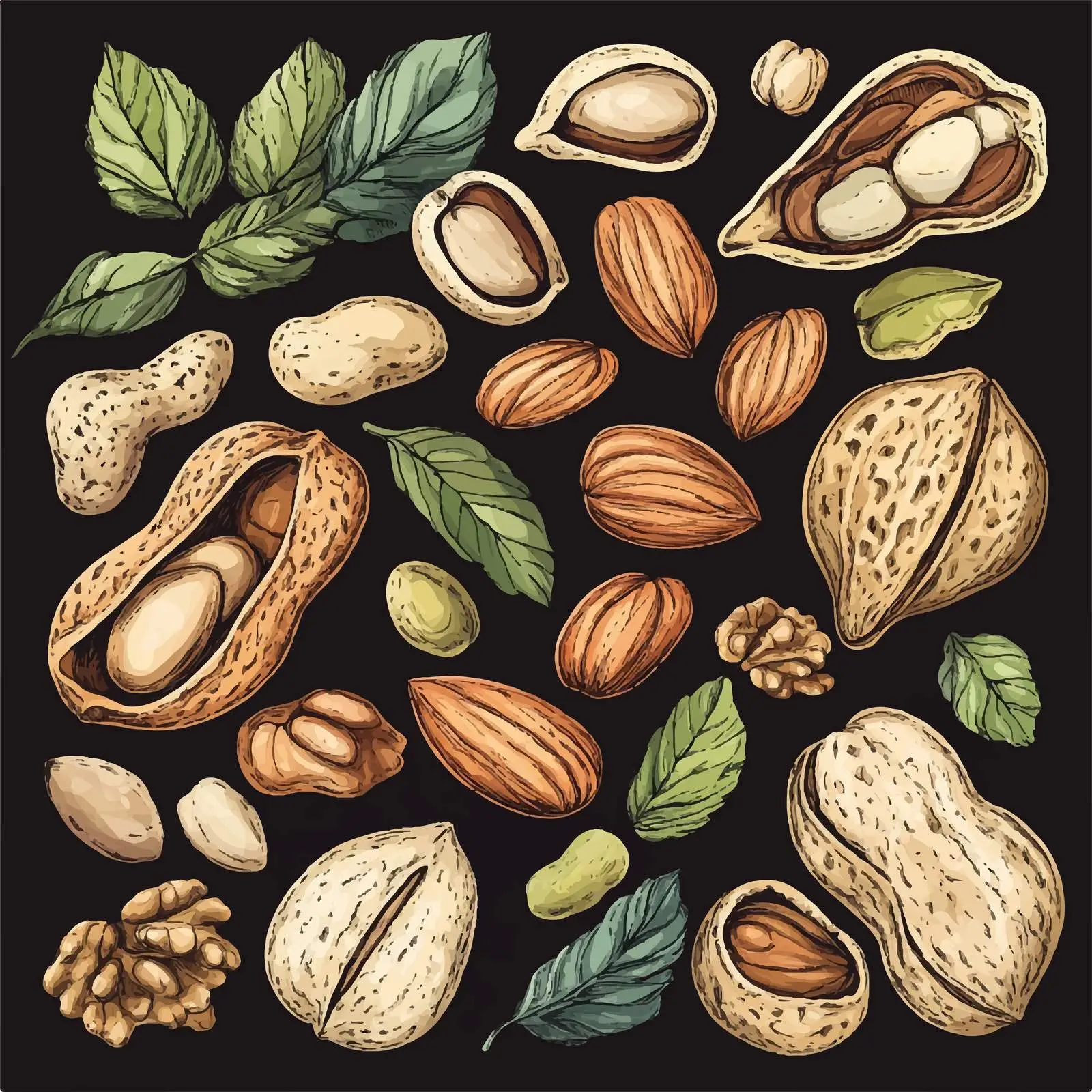 Hand-Drawn Colorful Nut Illustrations — free download from Dotvec