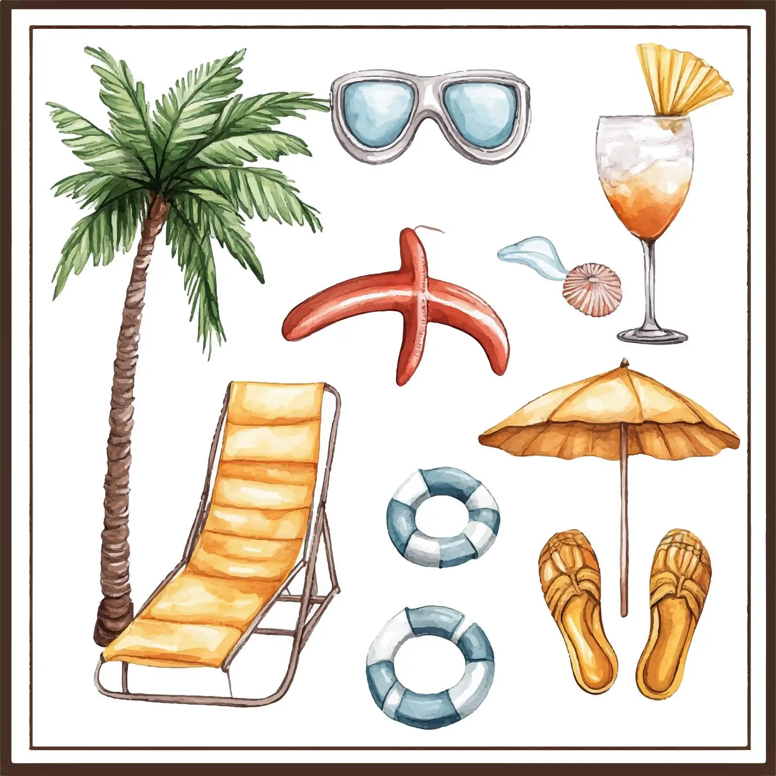 Summer Vacation Watercolor Sketch Set — free download from Dotvec