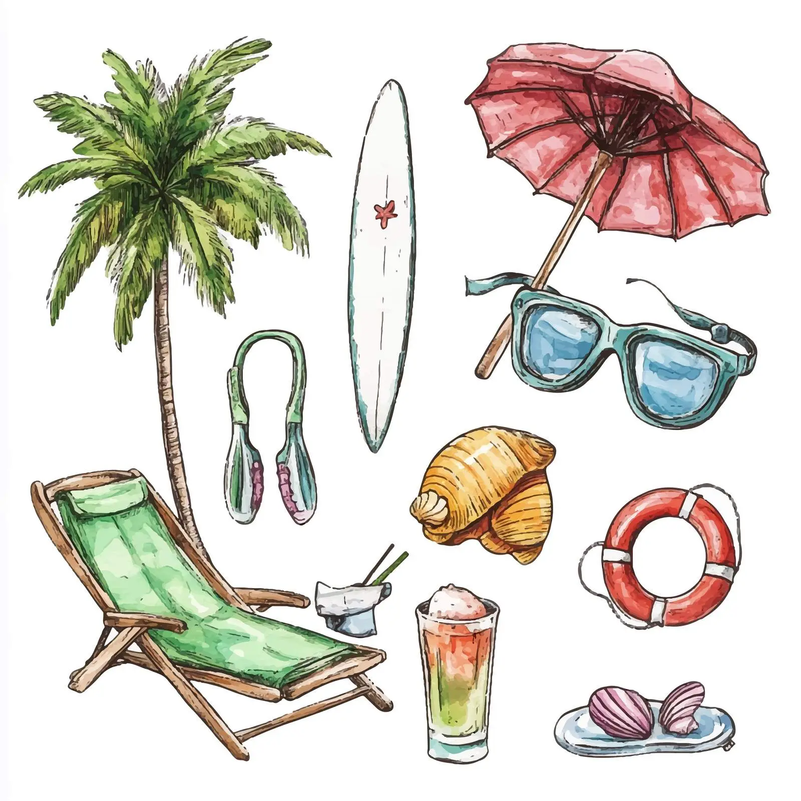Colorful Summer Vacation Watercolor Set — free download from Dotvec