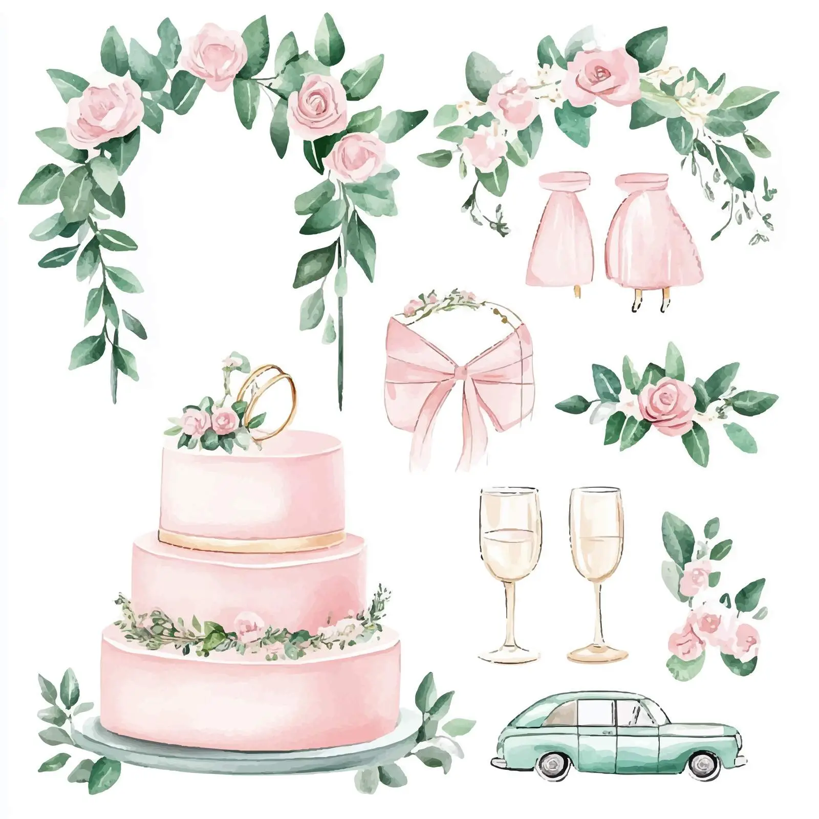 Colorful Watercolor Wedding Vector Set — free download from Dotvec