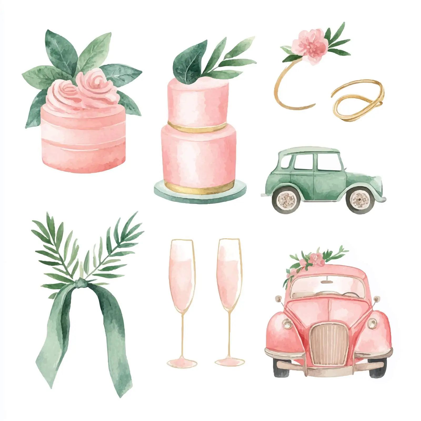 Colorful Hand-Drawn Wedding Watercolor Set — free download from Dotvec