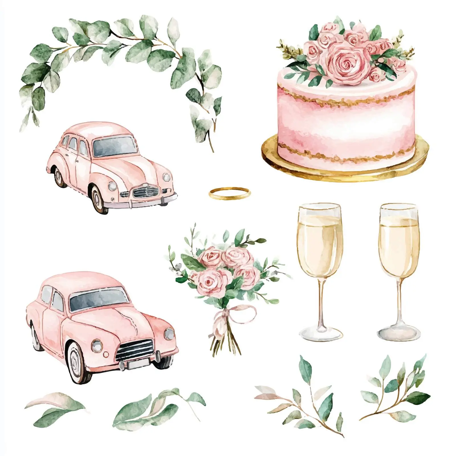 Hand-Drawn Watercolor Wedding Set — free download from Dotvec