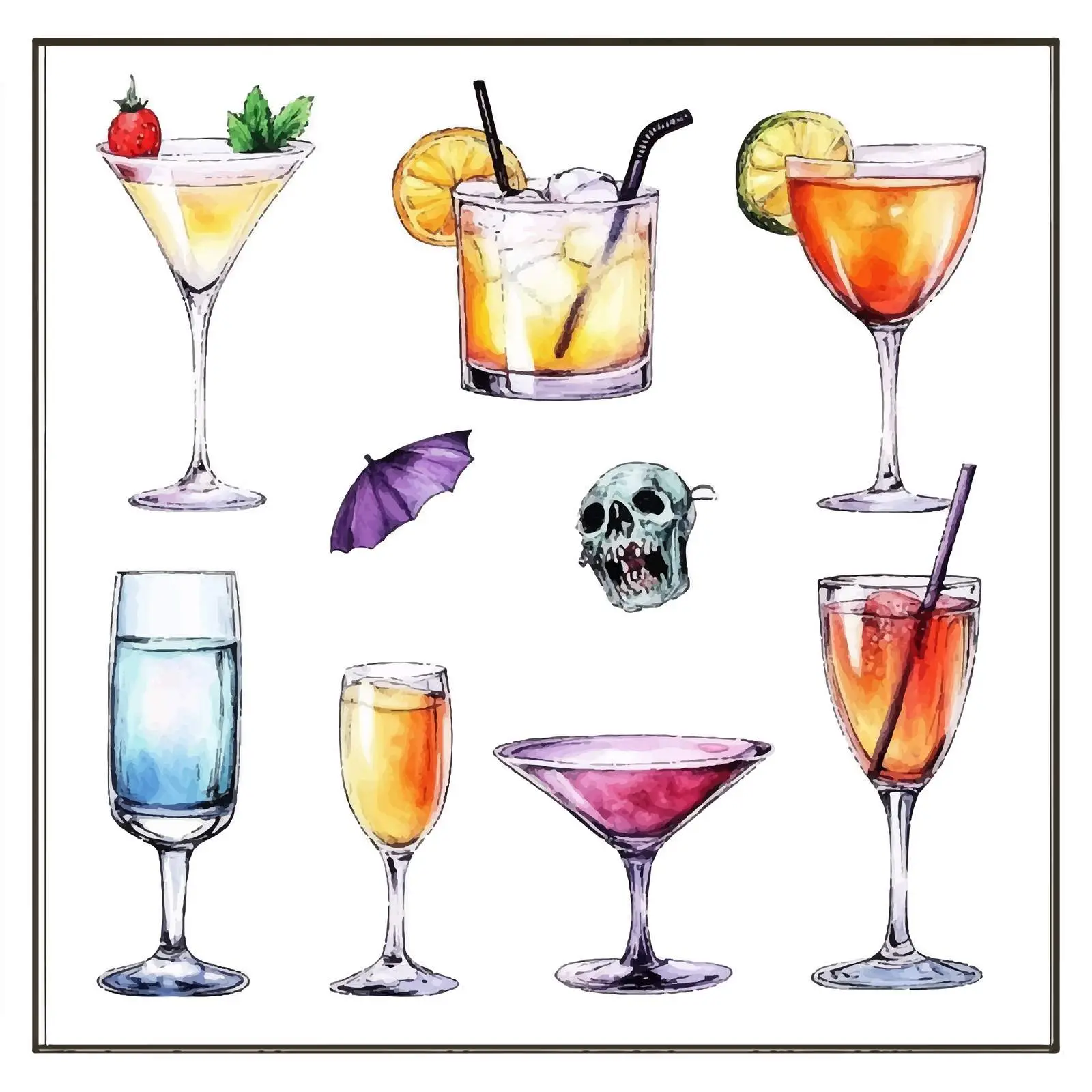 Colorful Watercolor Cocktail Drinks Vectors — free download from Dotvec