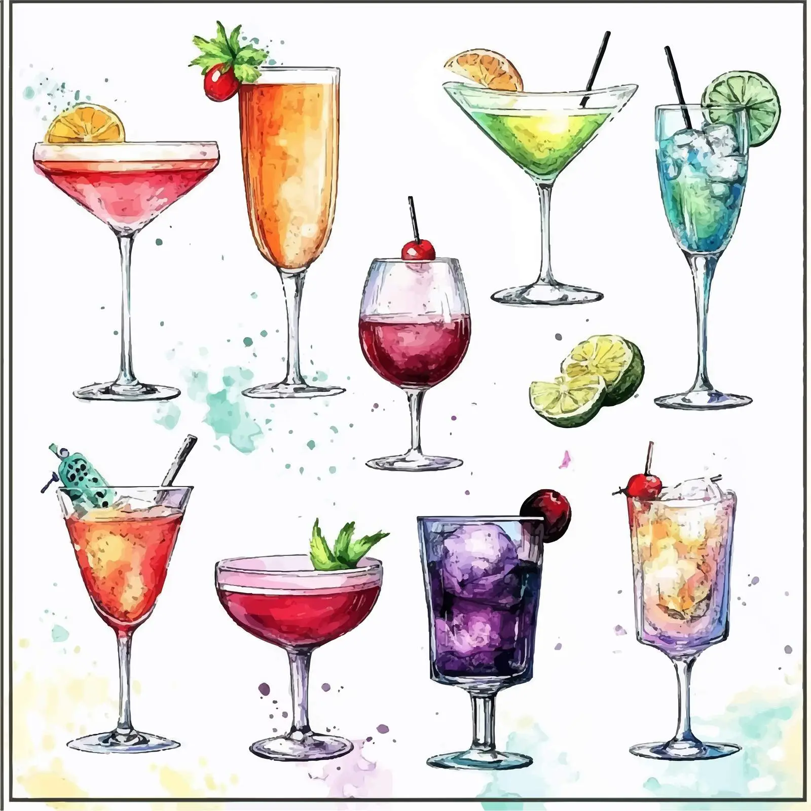 Colorful Watercolor Cocktail Drink Set — free download from Dotvec