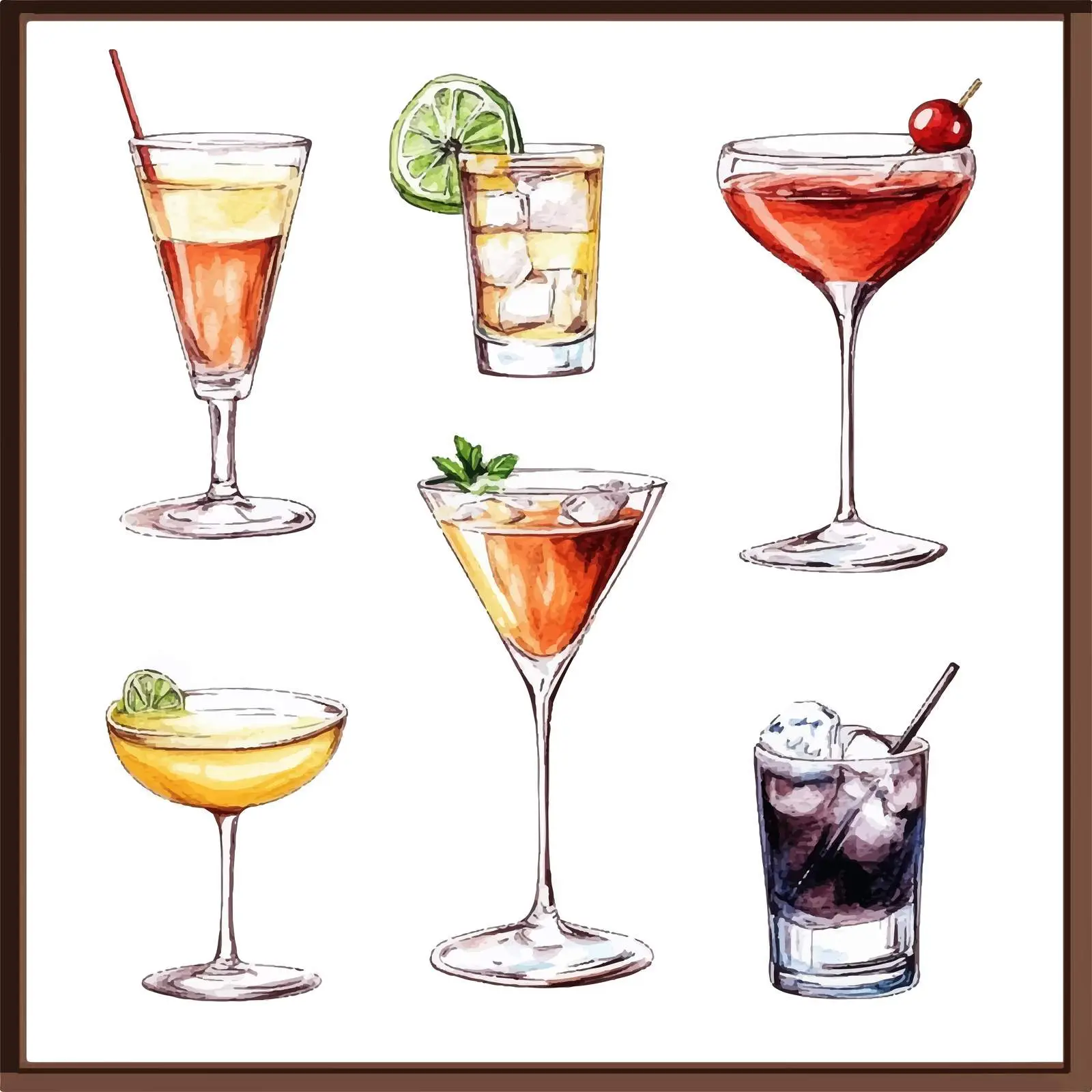 Colorful Watercolor Cocktail Illustrations — free download from Dotvec