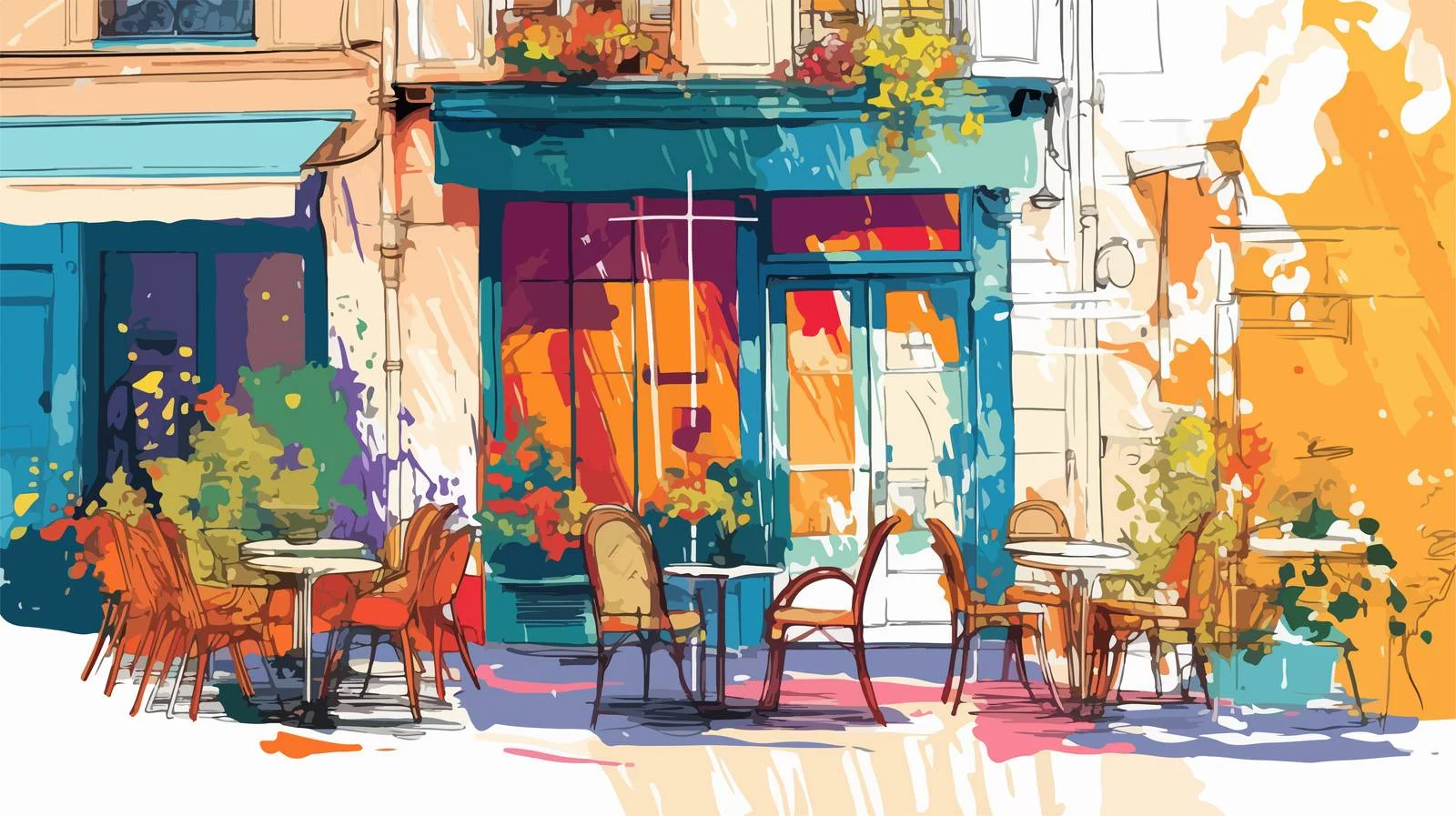 Vibrant Doodles of Sidewalk Cafe Scene — free download from Dotvec