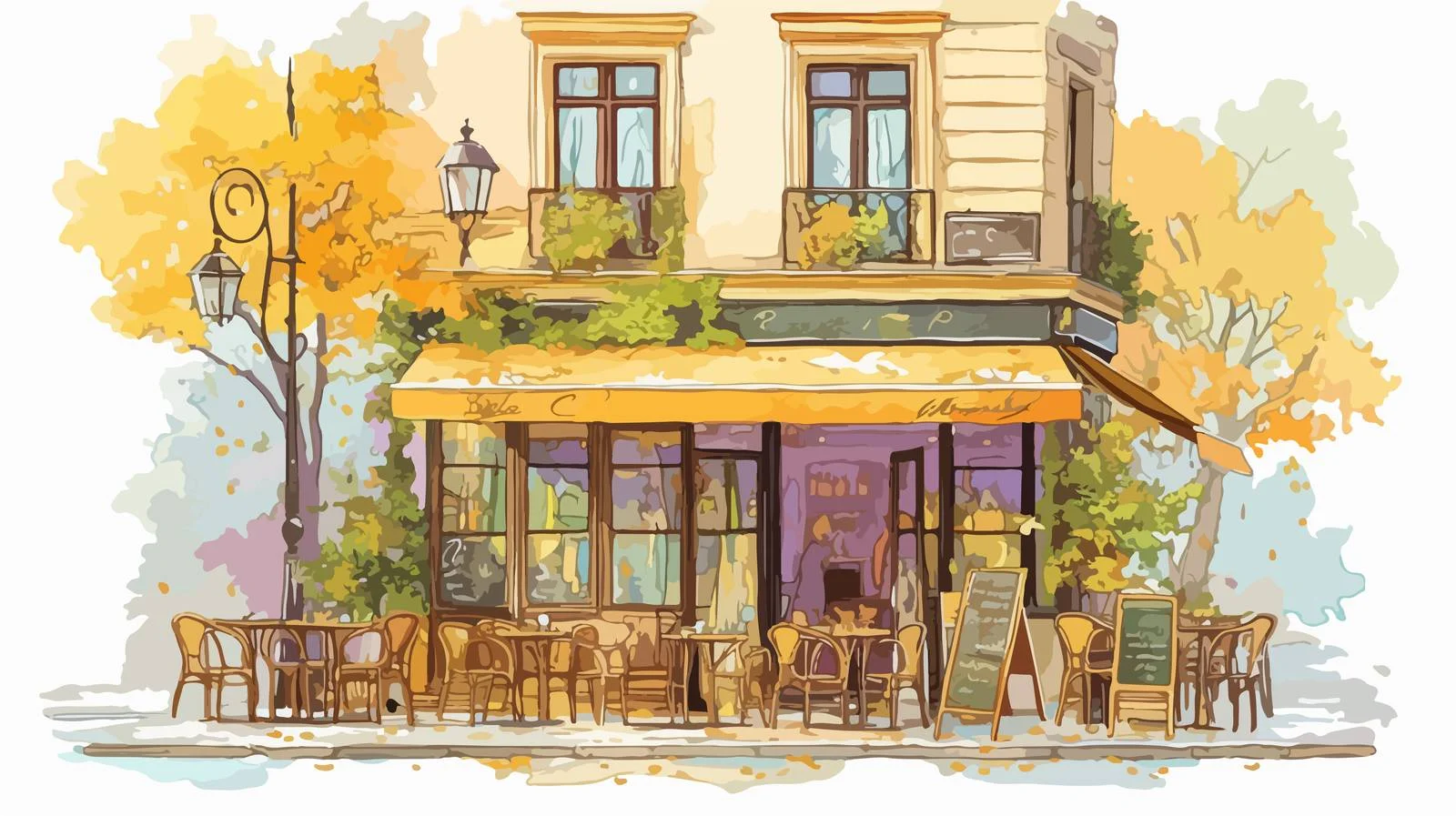 Vibrant Hand-Drawn Sidewalk Cafe Scene — free download from Dotvec