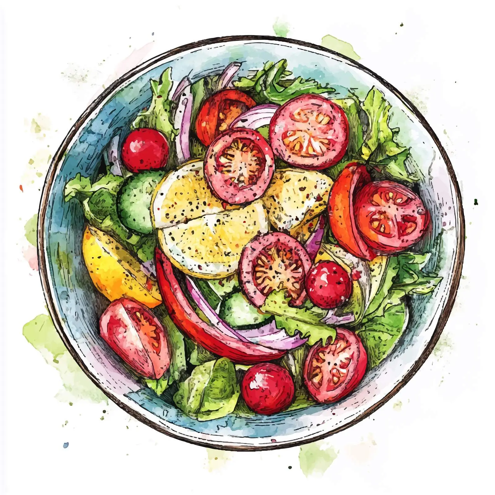 Hand-Drawn Watercolor Salad Illustration — free download from Dotvec