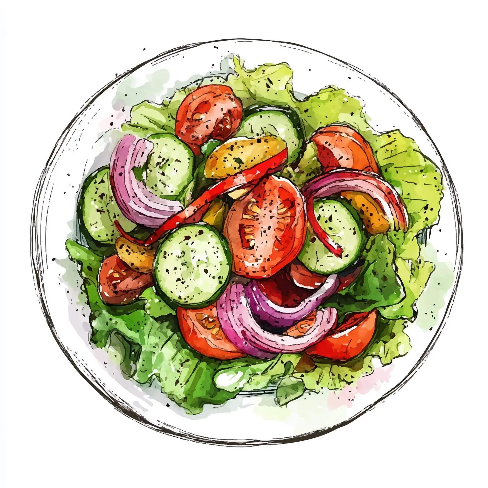 Hand-Drawn Watercolor Salad Illustration — free download from Dotvec
