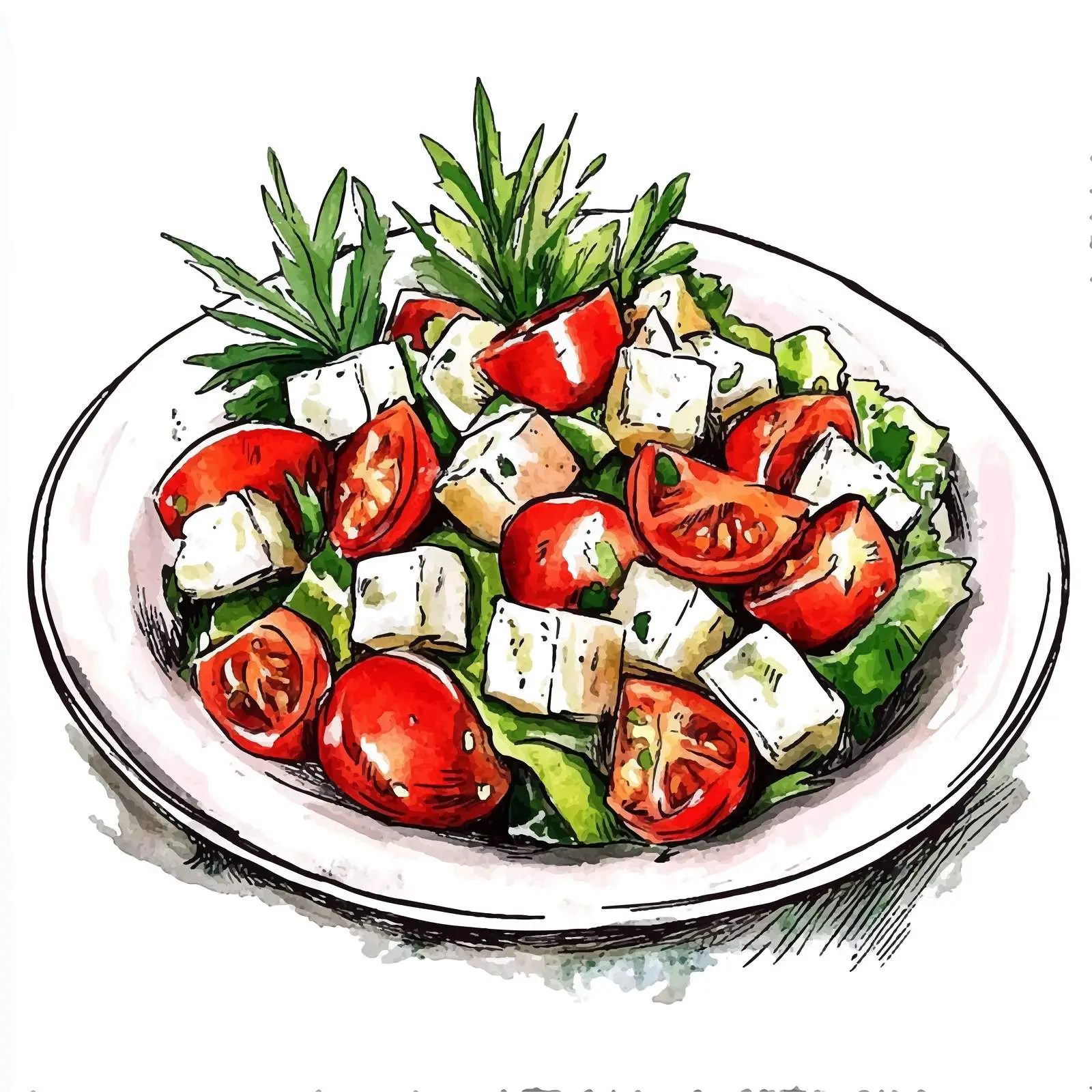 Hand-Drawn Watercolor Salad Illustration — free download from Dotvec