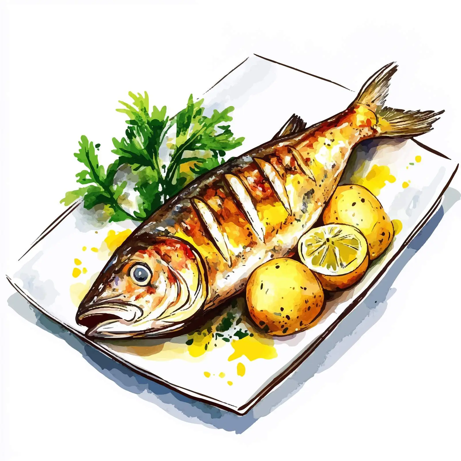 Colorful Watercolor Smoked Herring Illustration — free download from Dotvec