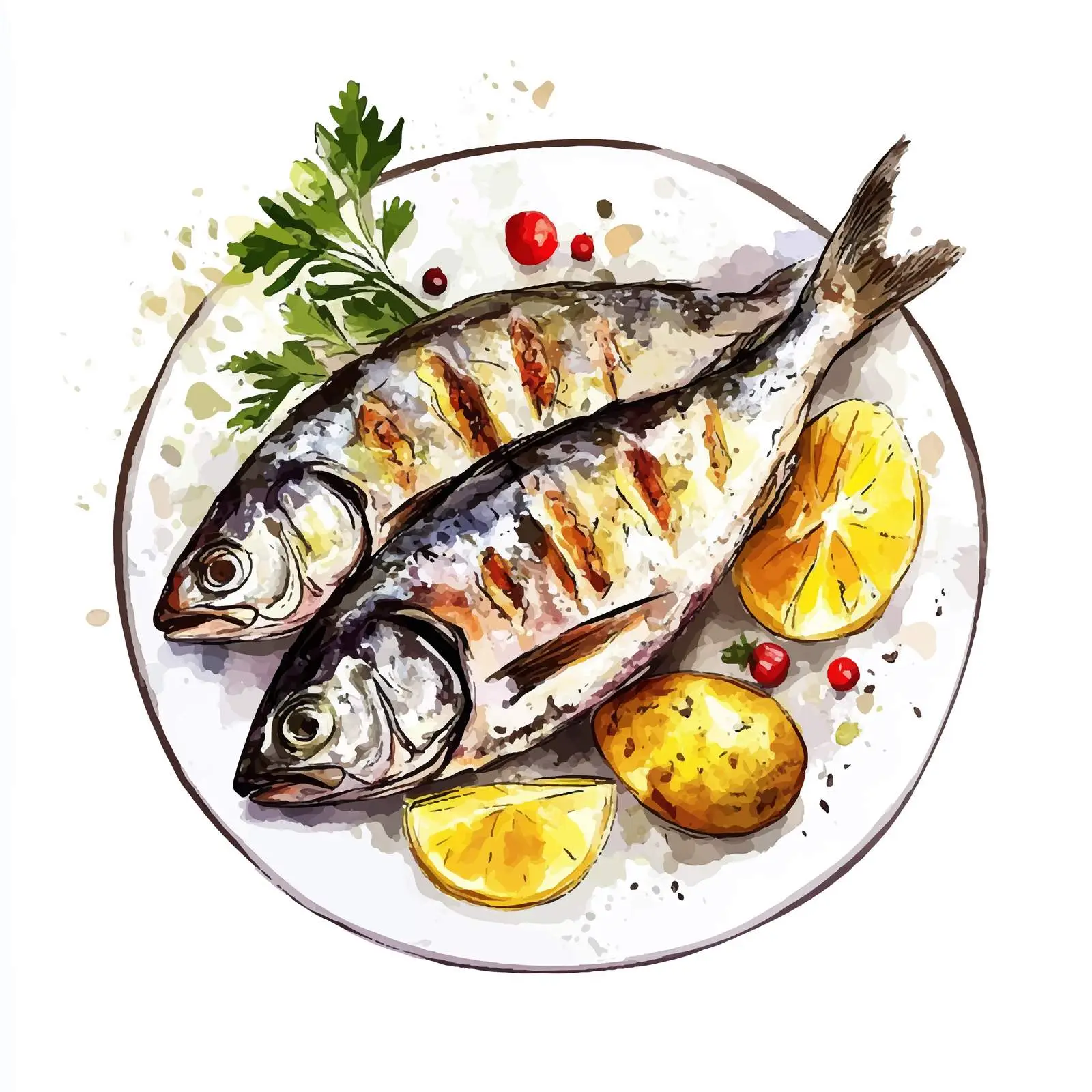 Colorful Hand-Drawn Smoked Herring Illustration – free seafood design image from Dotvec