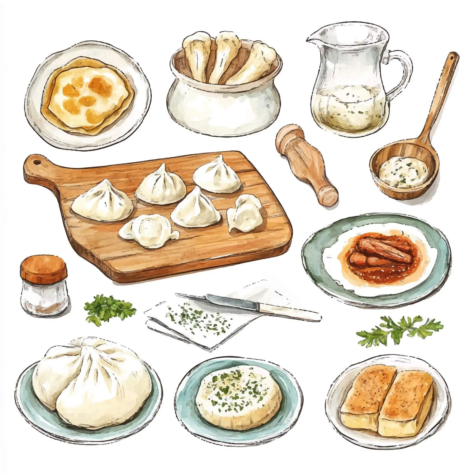 Russian Cuisine Watercolor Sketch Set — free download from Dotvec