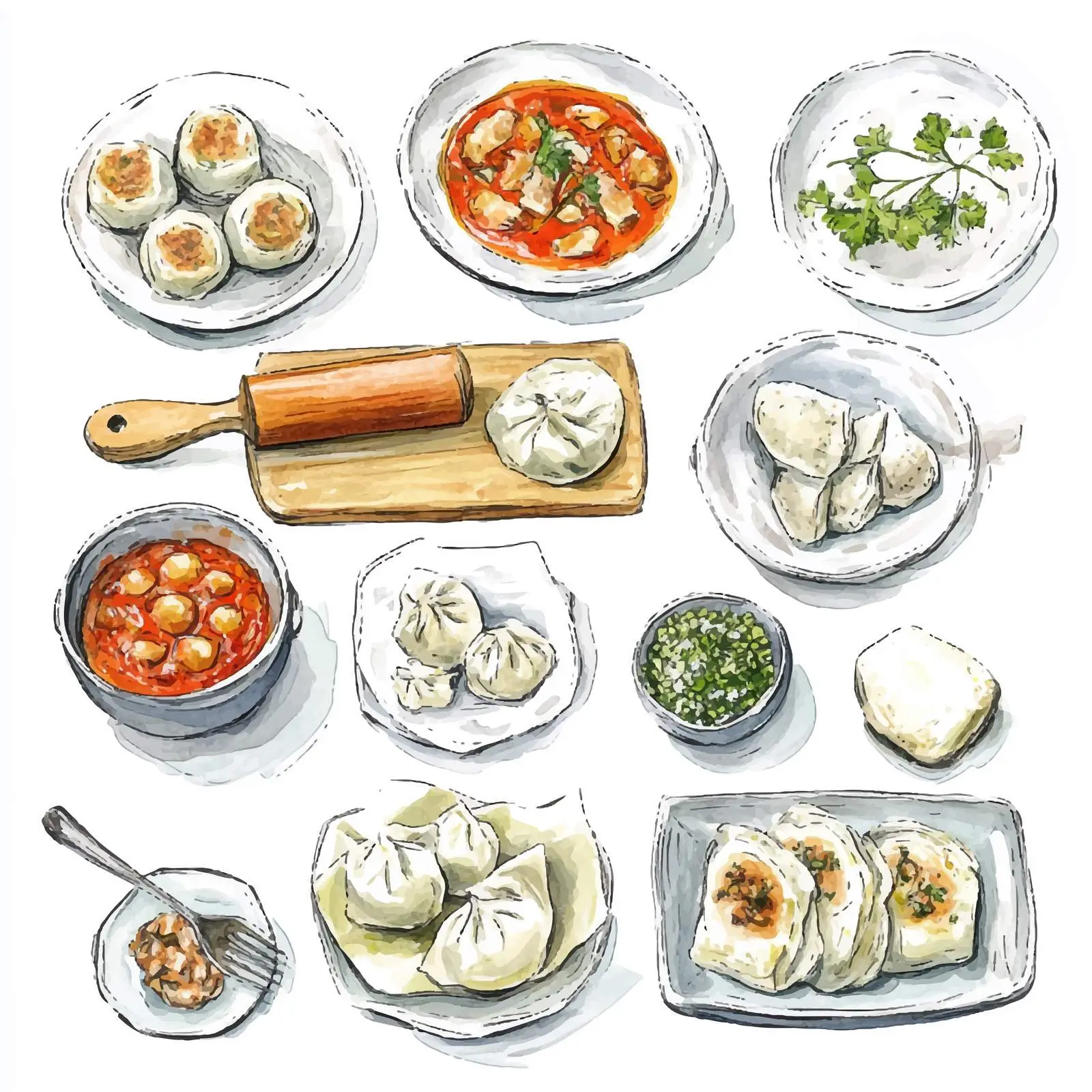 Vibrant Watercolor Russian Cuisine Set — free download from Dotvec