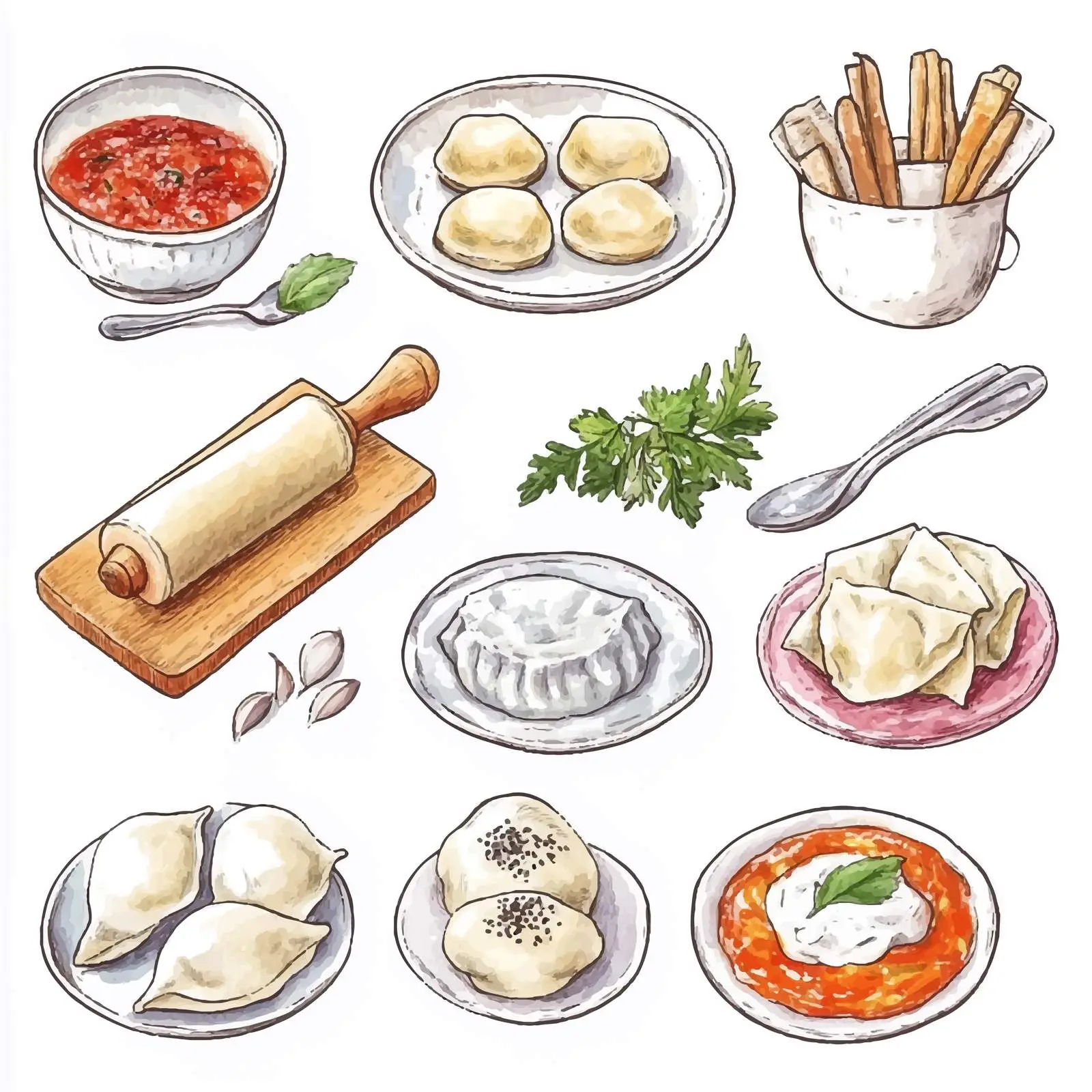 Colorful Watercolor Russian Cuisine Set — free download from Dotvec