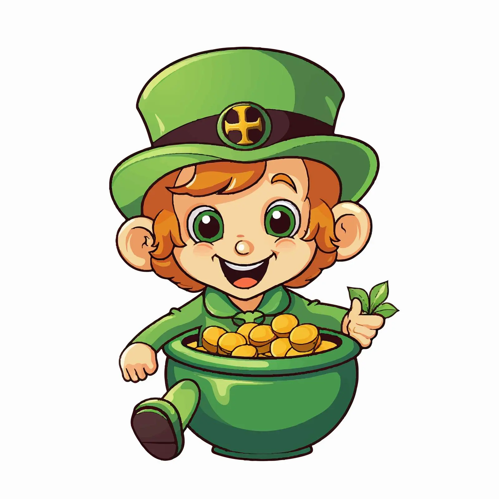 Cheerful Pot of Gold Coloring Page for Kids — free download from Dotvec