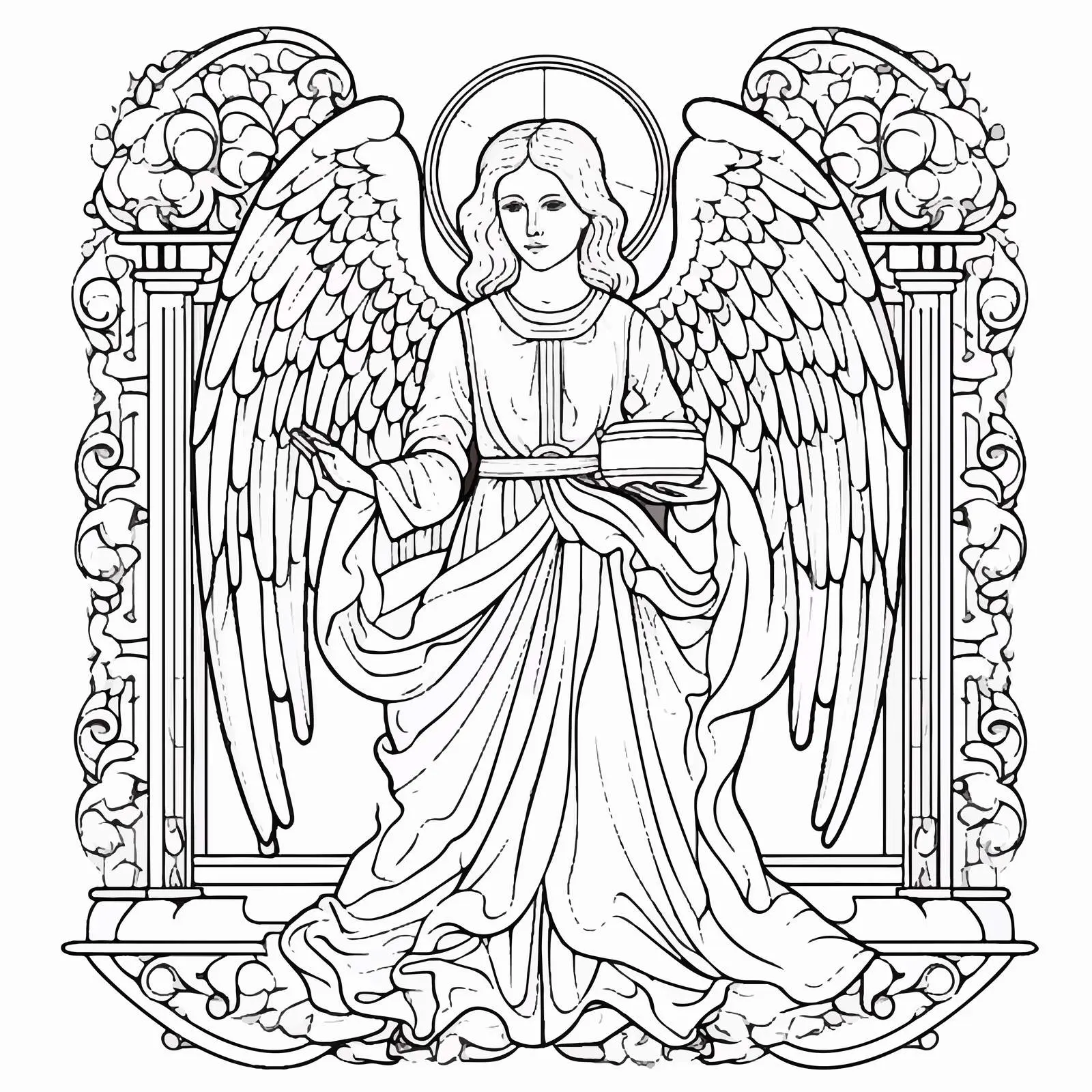 Byzantine Style Angel Cartoon Coloring Page — free download from Dotvec