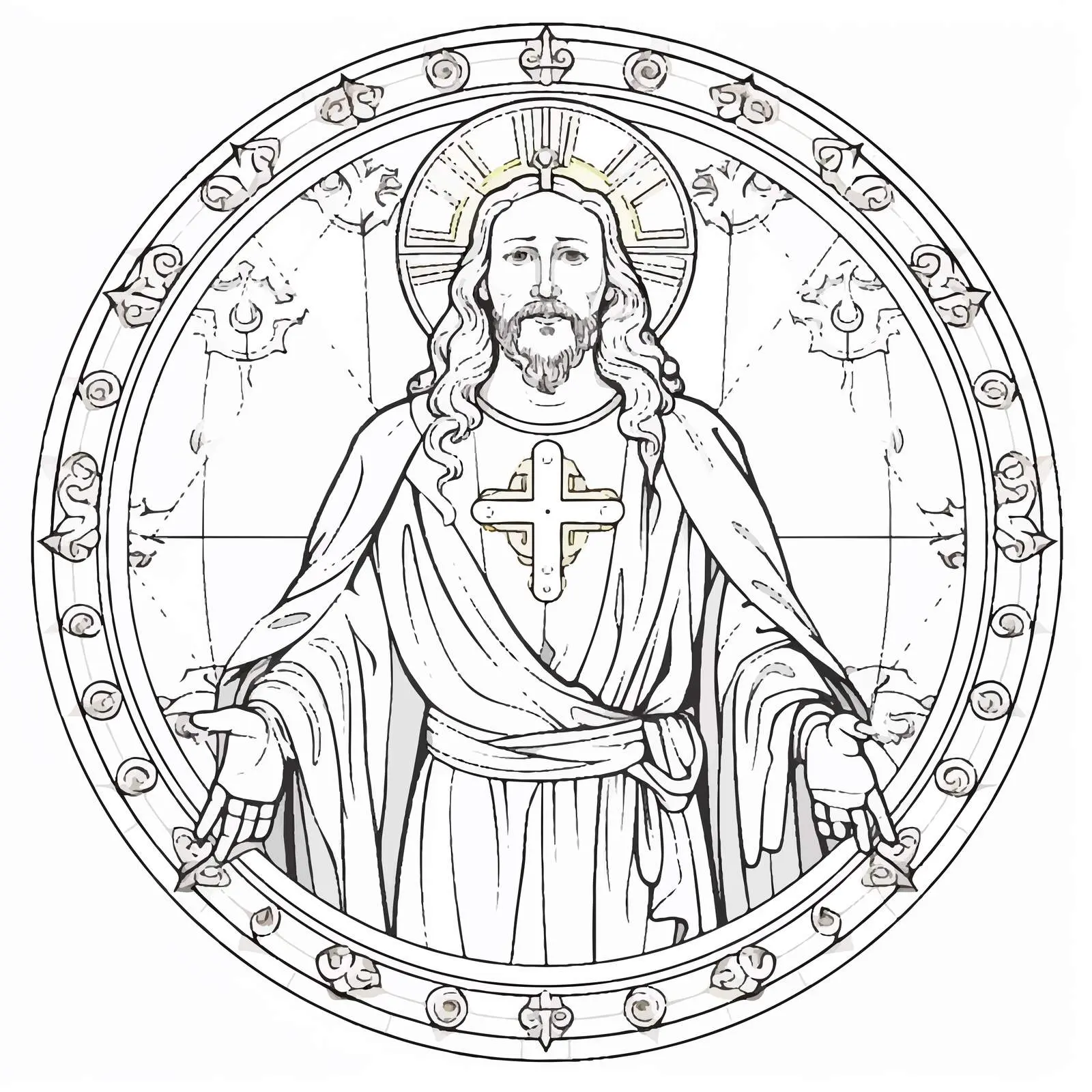 Byzantine Style Jesus Christ Coloring Page – free meditative art image from Dotvec