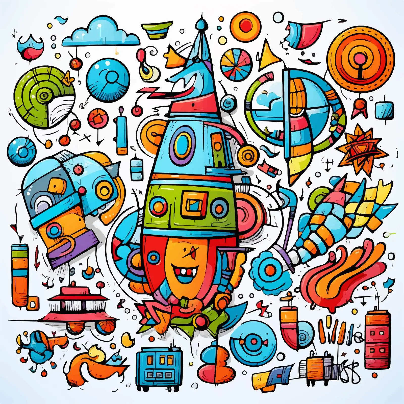 Colored Doodles Illustration on Paper with Crayons — free download from Dotvec