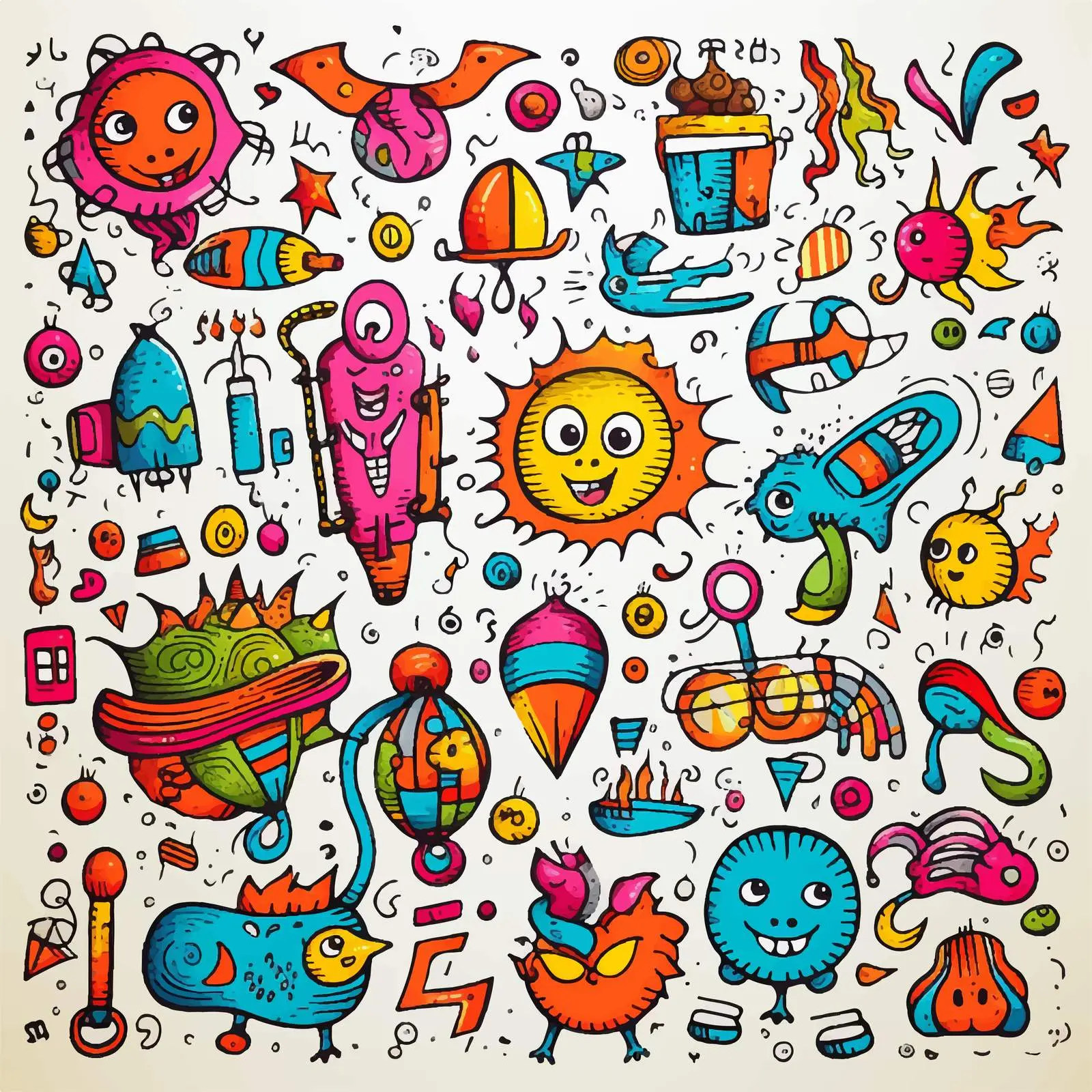 Colorful Crayon Doodles on Paper Illustration — free download from Dotvec
