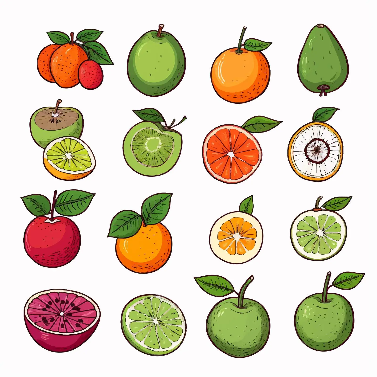 Hand-Drawn Colored Fruits Vector Collection — free download from Dotvec