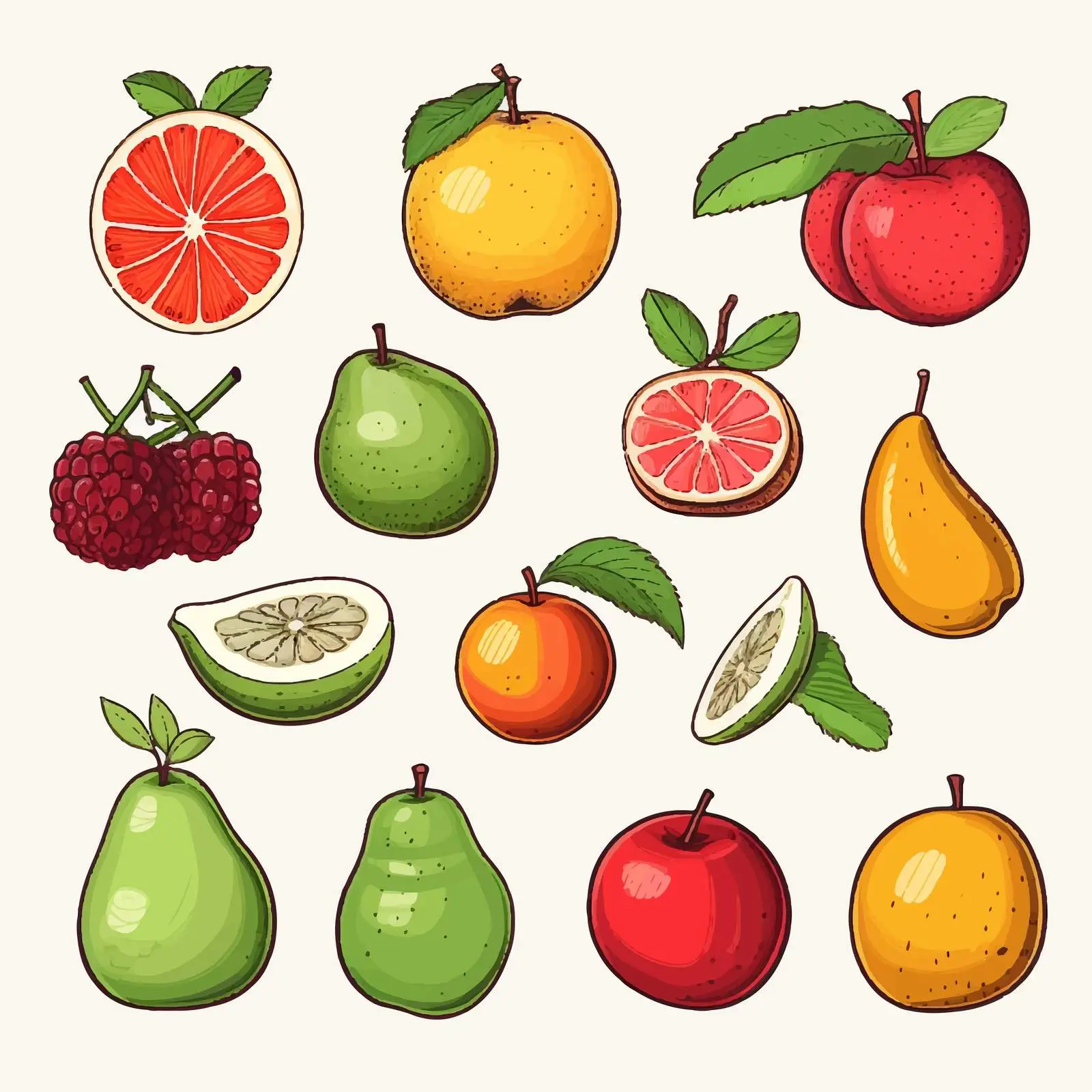 Hand-Drawn Colored Fruit Collection Illustration — free download from Dotvec