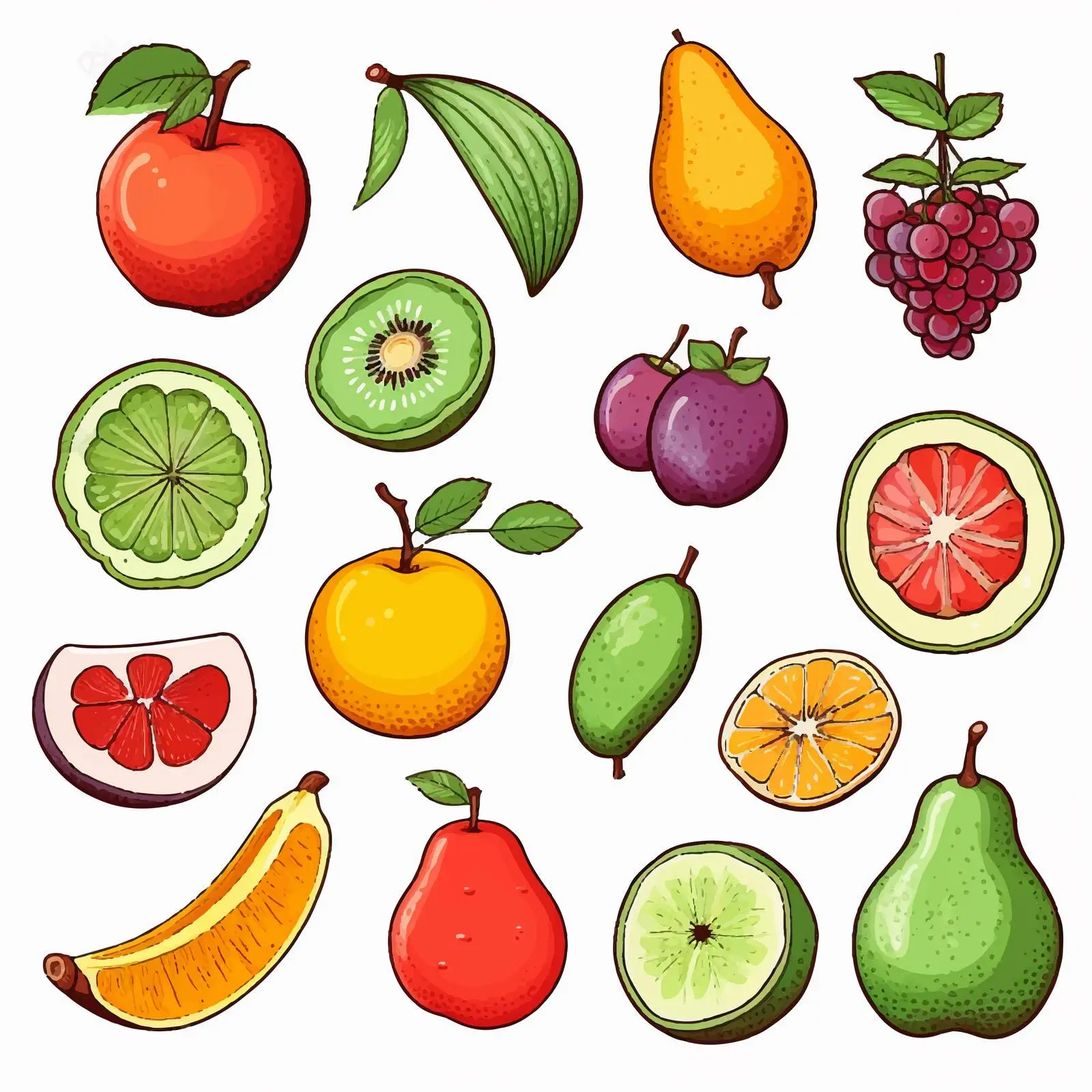 Hand-Drawn Colored Fruits Vector Collection — free download from Dotvec