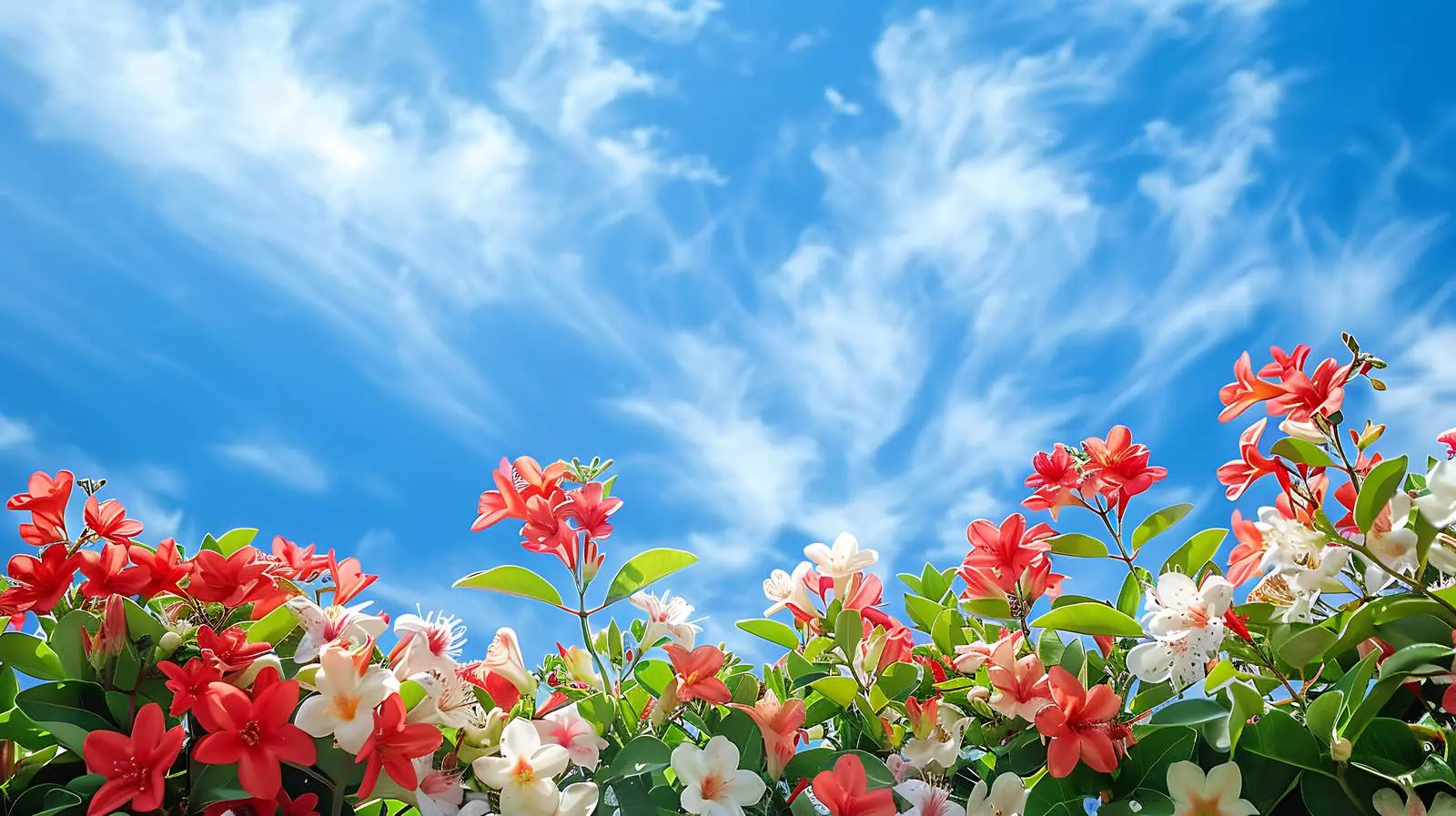 Vibrant Bush with Red and White Flowers – free clear sky image from Dotvec