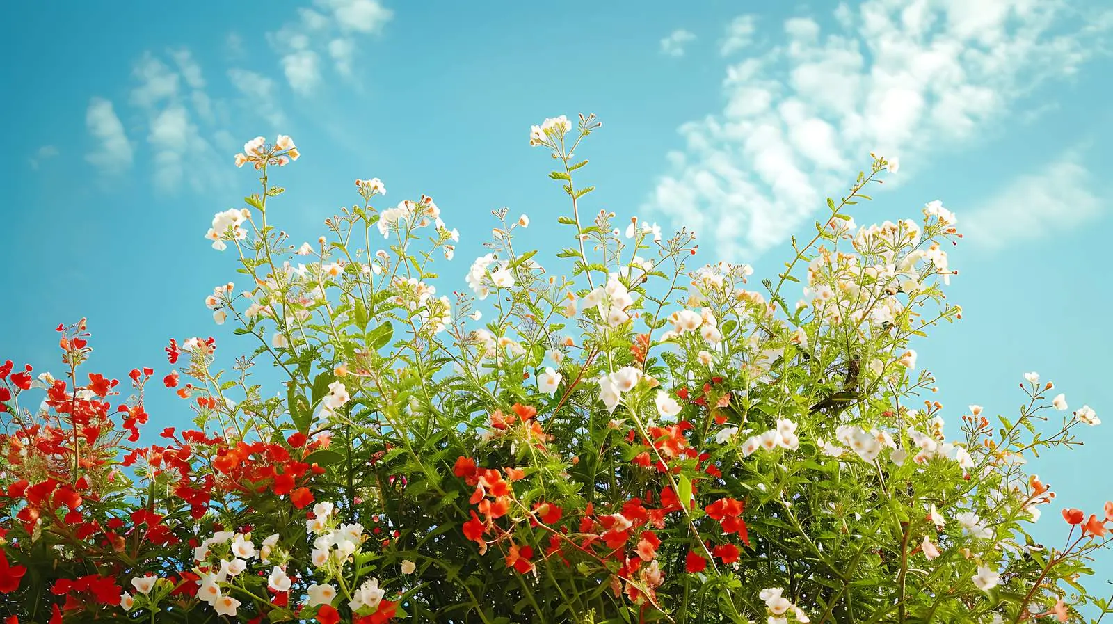 Vibrant Bush with Red and White Flowers — free download from Dotvec