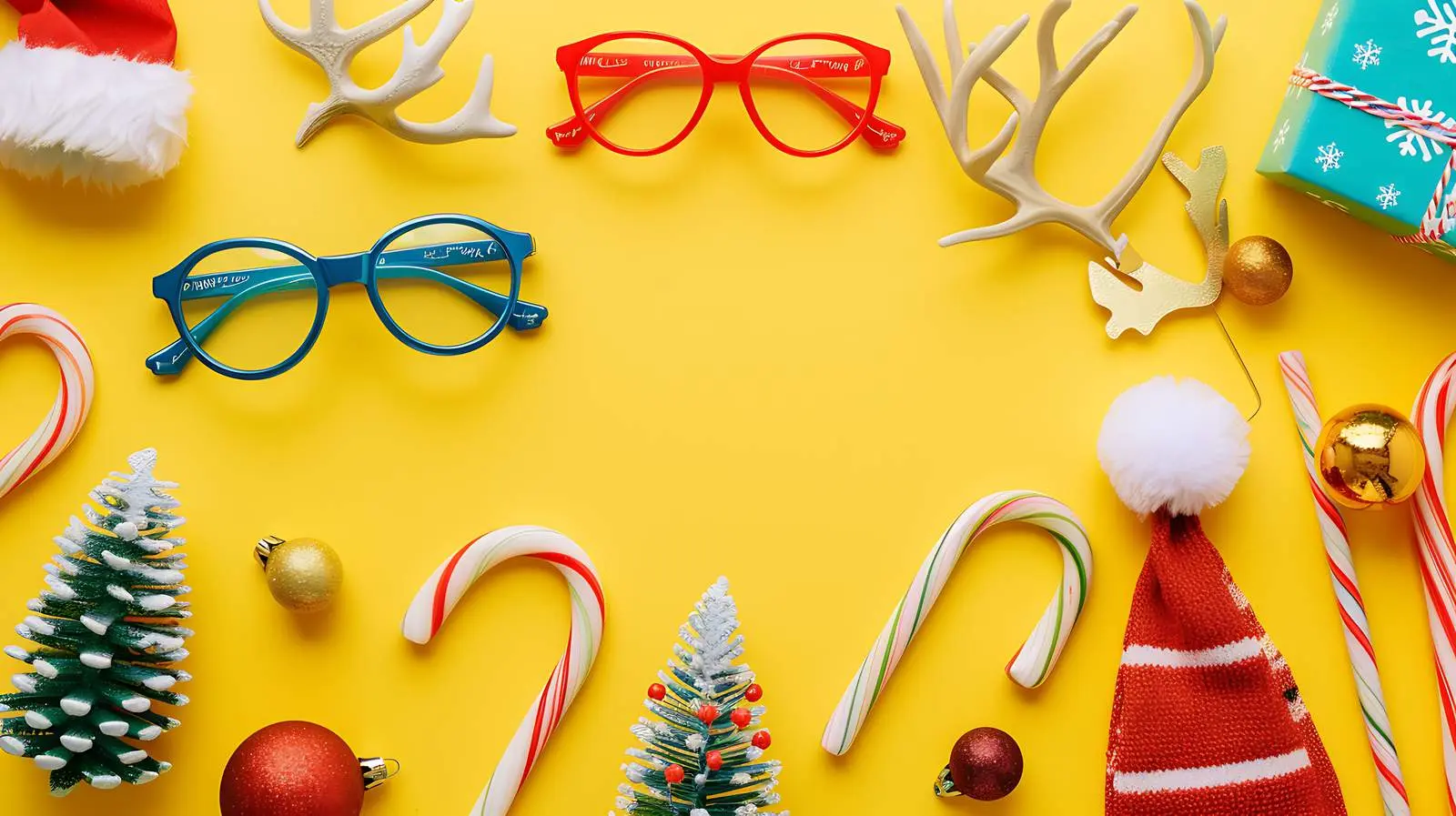 Funny Christmas Eyeglasses with Candy Canes and Deer Horns – free funny image from Dotvec