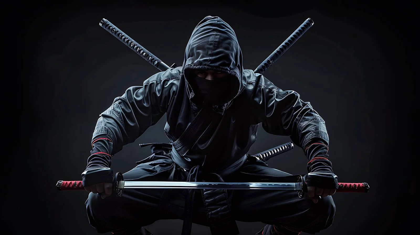 Dual-wielding Ninja showcasing combat stances — free download from Dotvec