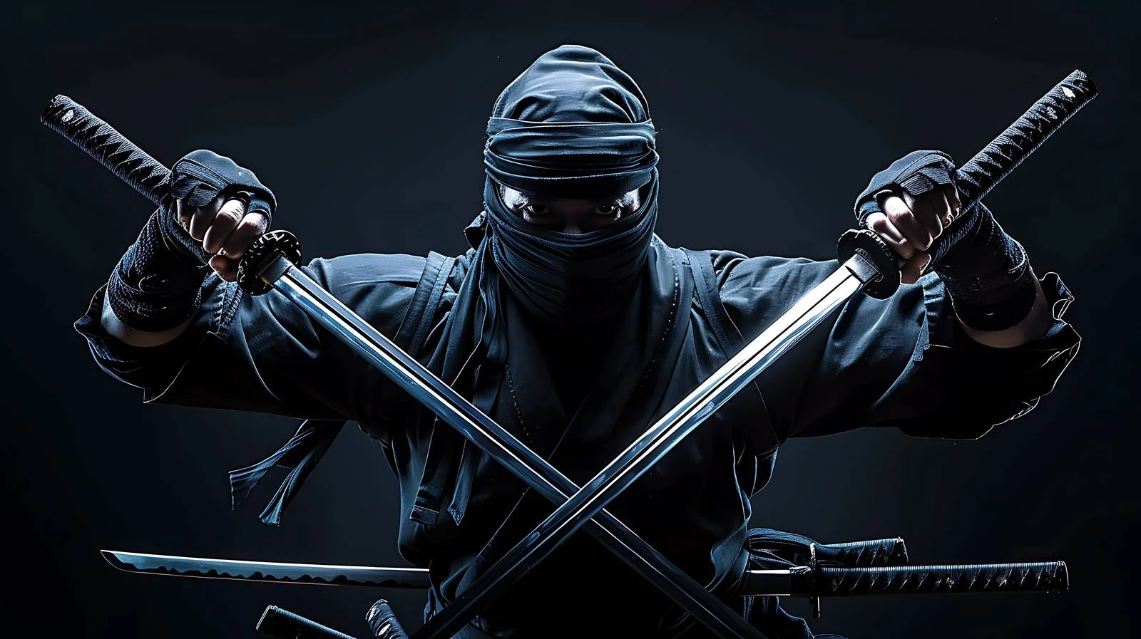 Dynamic Ninja Displaying Dual Blades in Shadow — free download from Dotvec