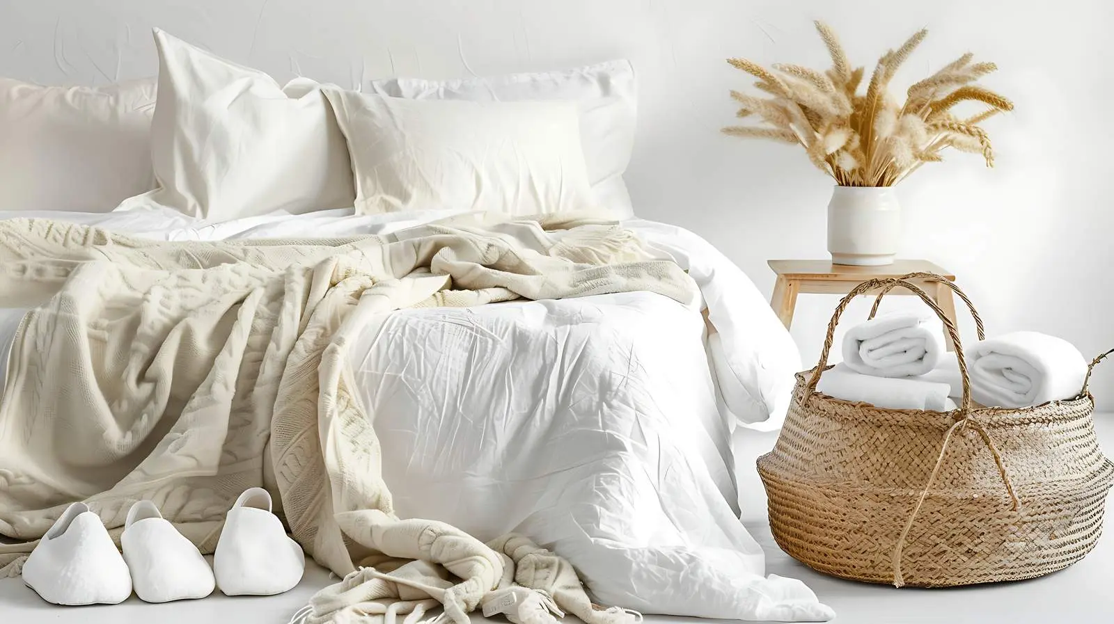 Cozy Bed Linen with Pillows and Slippers — free download from Dotvec