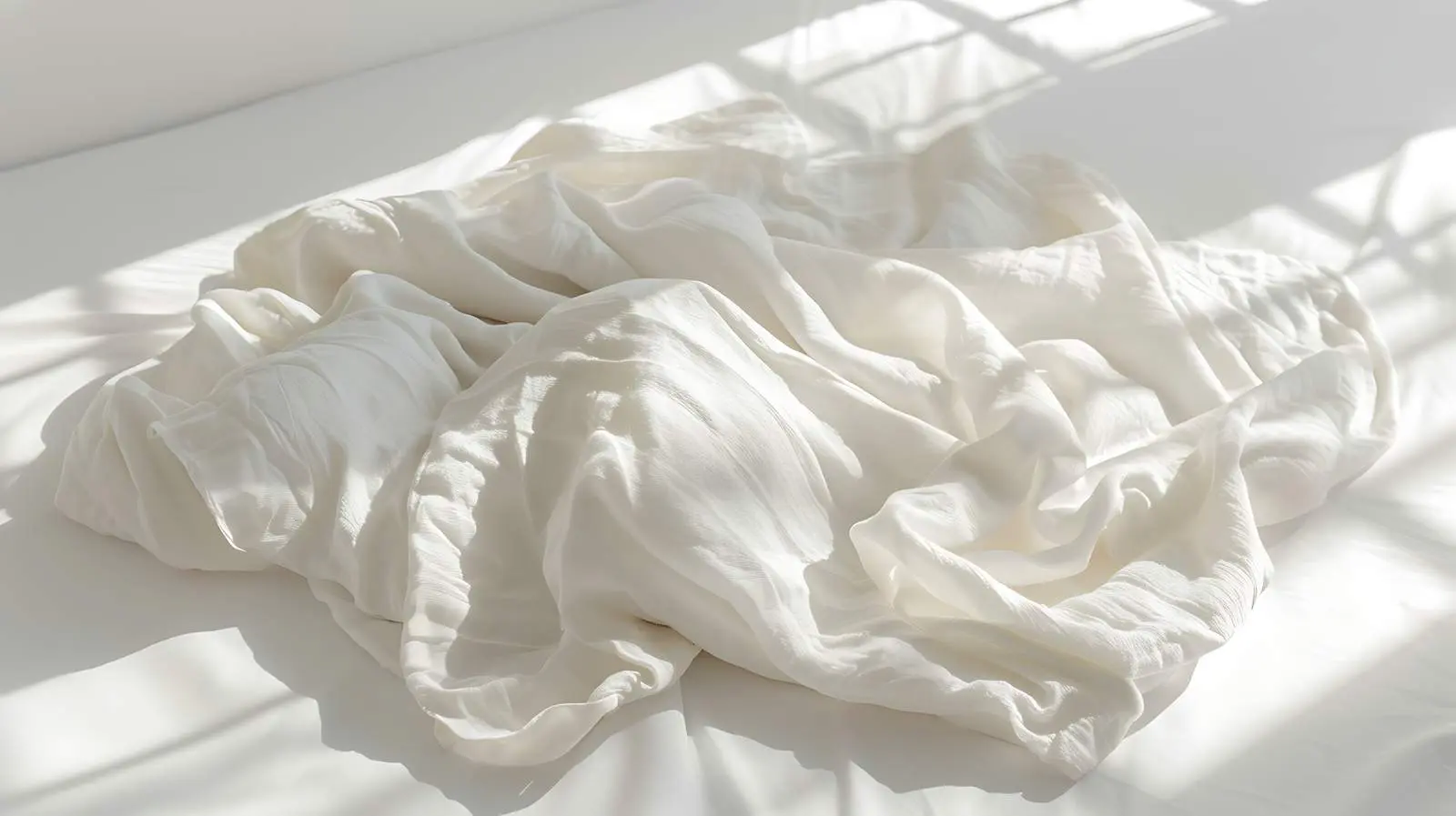 Comfortable White Crumpled Bed Linens with Sunlight – free linens image from Dotvec
