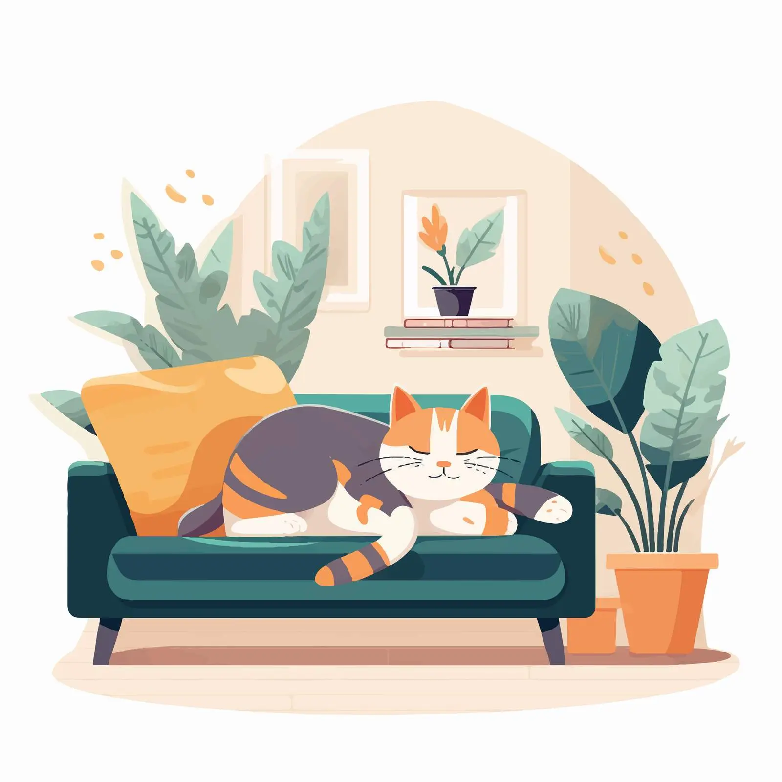 Cozy Living Room with Cat and Houseplant — free download from Dotvec
