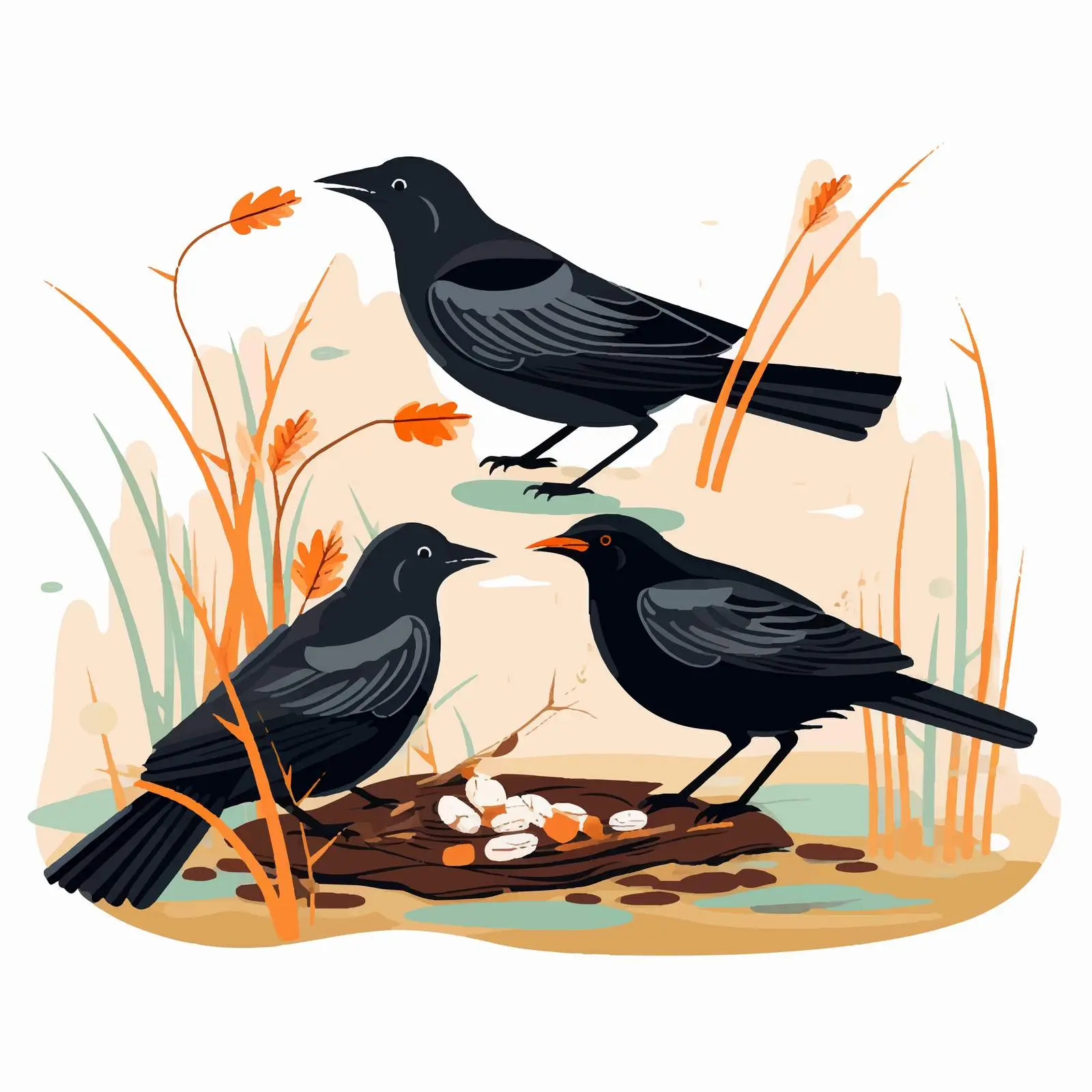Couple of Blackbirds Dining Together – free migration image from Dotvec