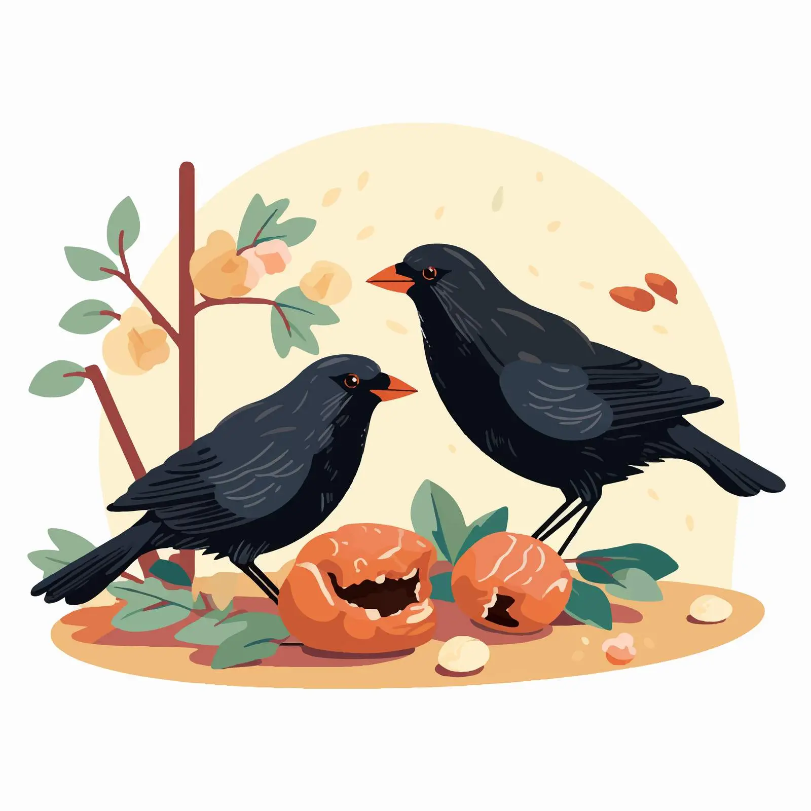 Common Blackbirds Couple Dining Together — free download from Dotvec