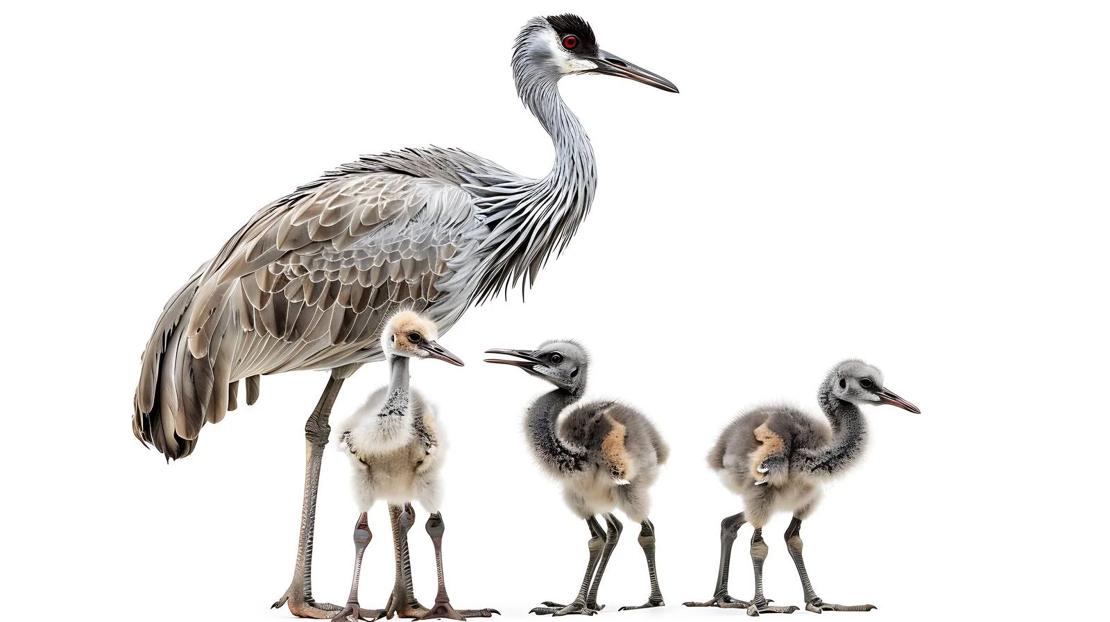 Graceful Cranes Family with Two Younglings — free download from Dotvec